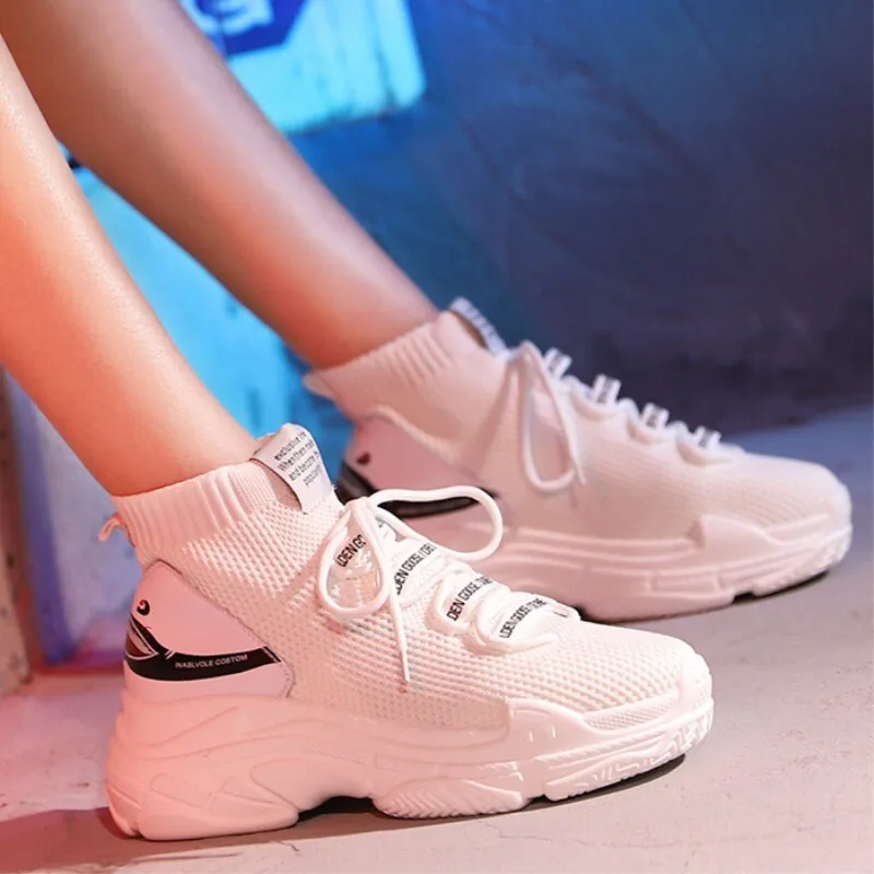 Ashore Shop High Top Shark Sneakers Women Men Shoes Lace-Up Breathable Sneakers Unisex Walking Shoes Women Platform footwear