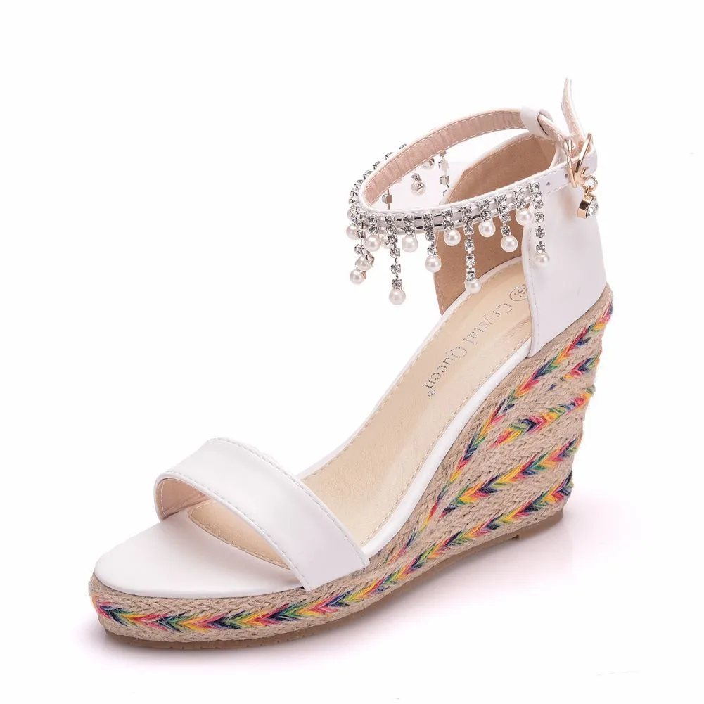 Beaded Waterproof Platform Fishmouth Sandals