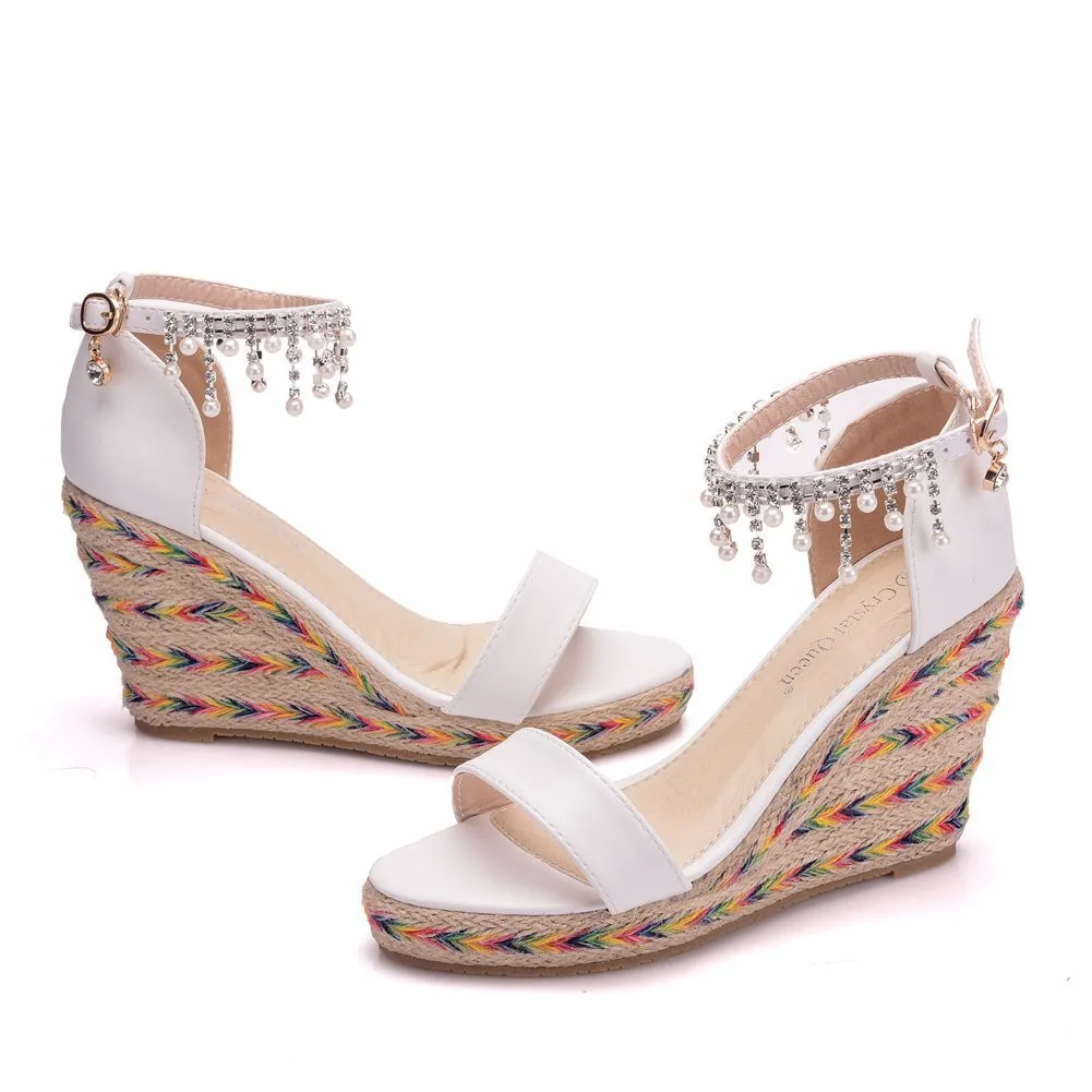 Beaded Waterproof Platform Fishmouth Sandals