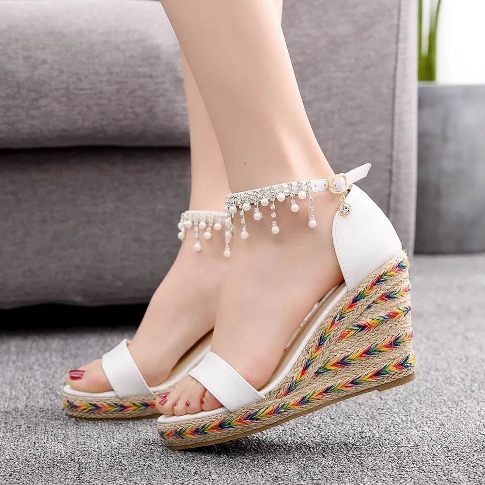 Beaded Waterproof Platform Fishmouth Sandals