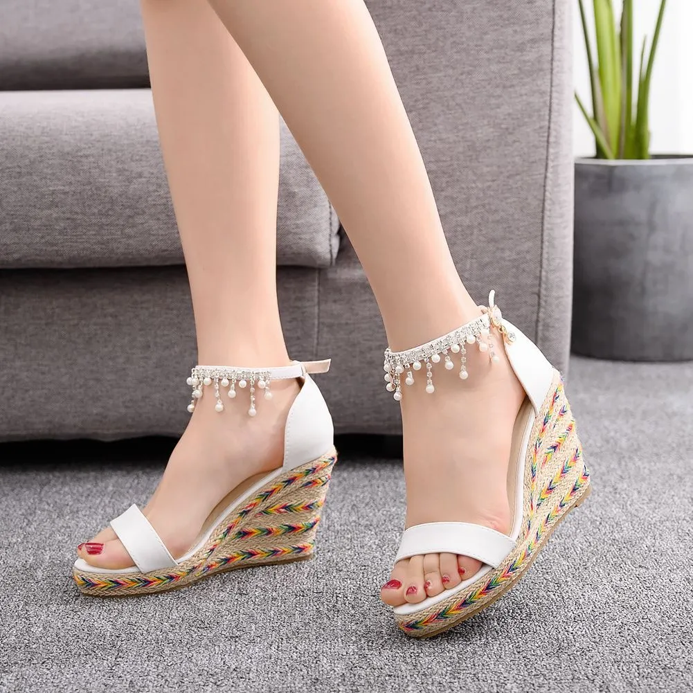 Beaded Waterproof Platform Fishmouth Sandals