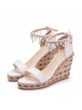 Beaded Waterproof Platform Fishmouth Sandals