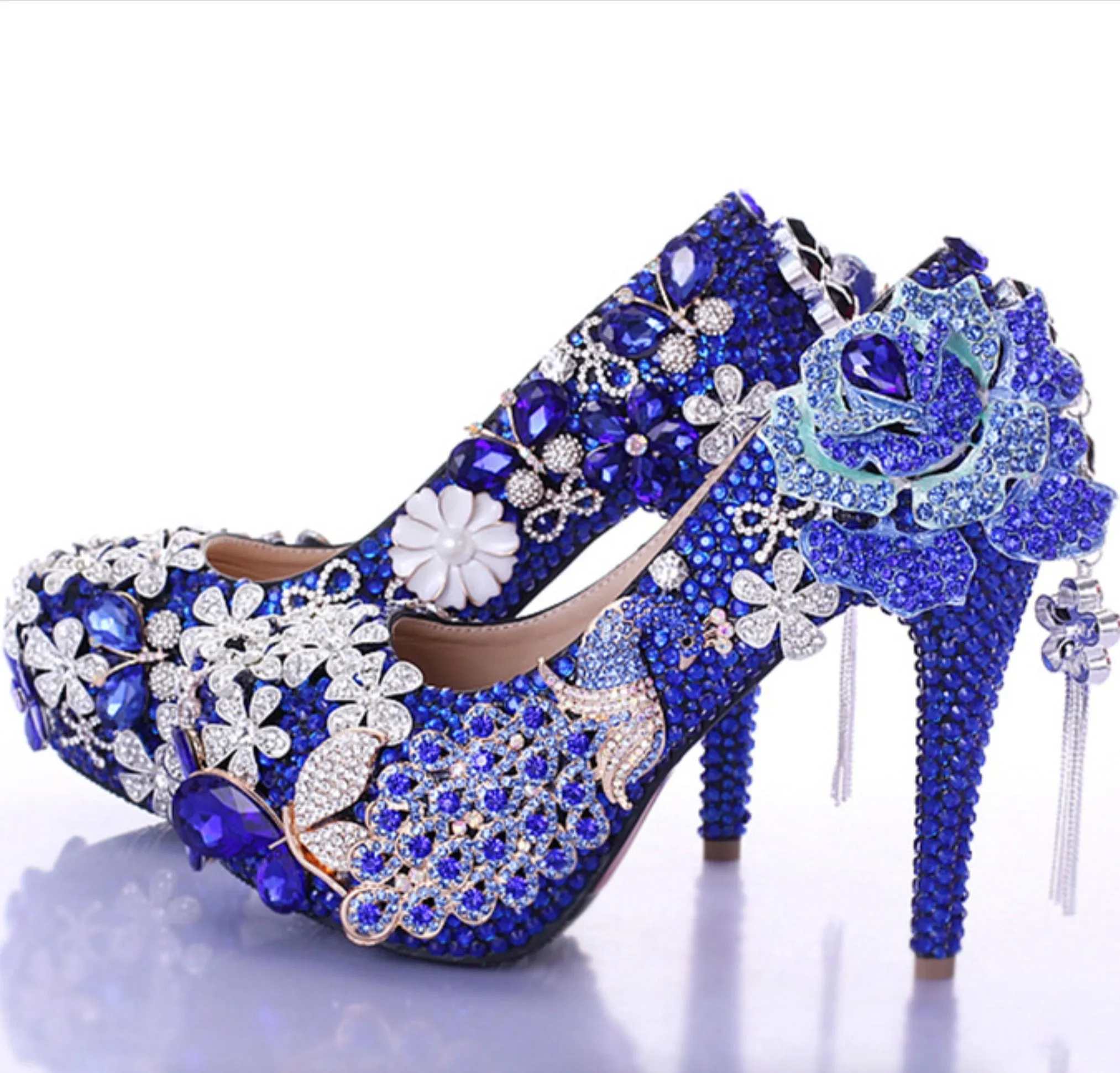 Blue Pearl Diamond Waterproof Platform Wedding Shoes