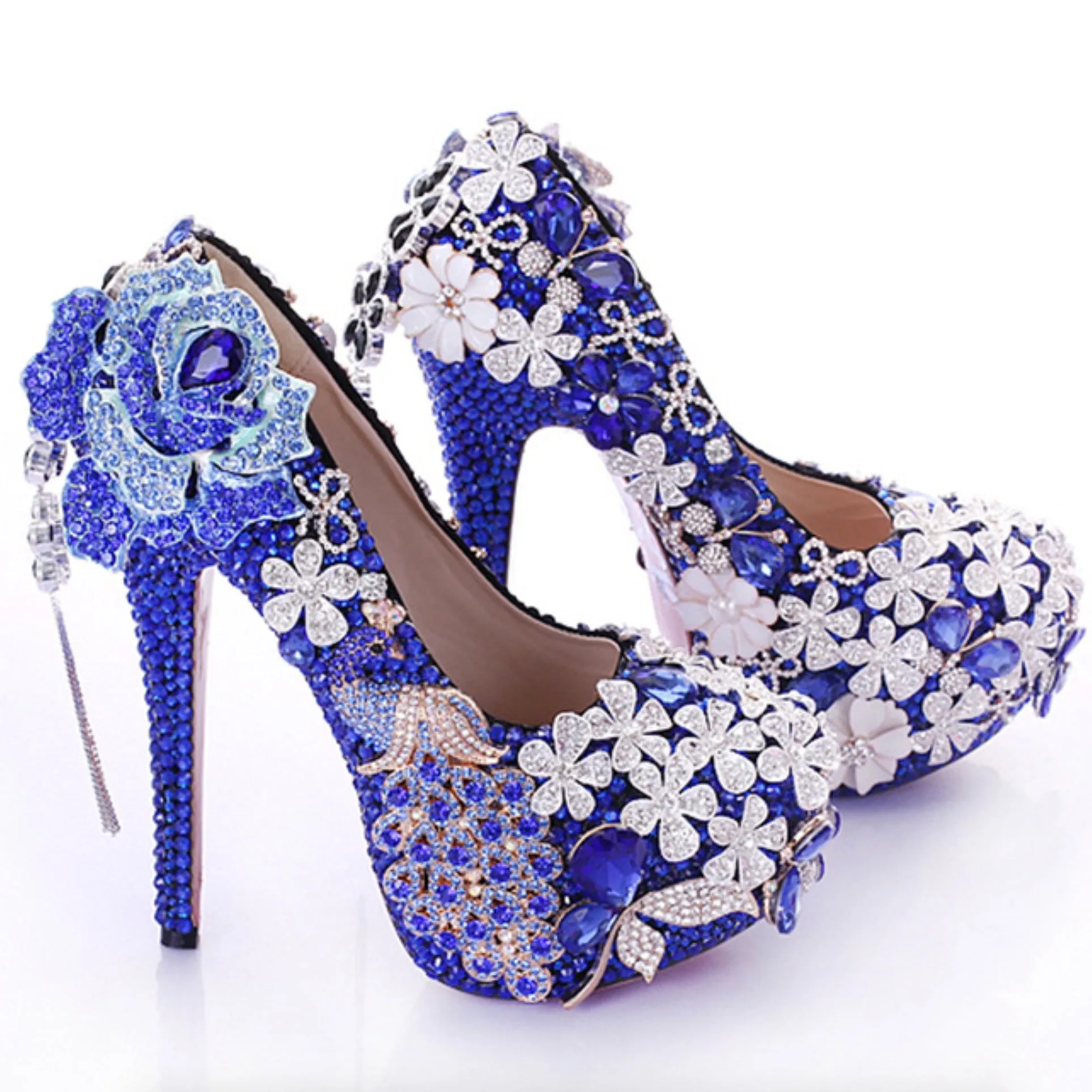 Blue Pearl Diamond Waterproof Platform Wedding Shoes