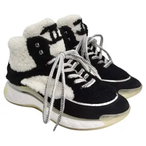 Chanel Shearling Suede CC High Top Sneakers