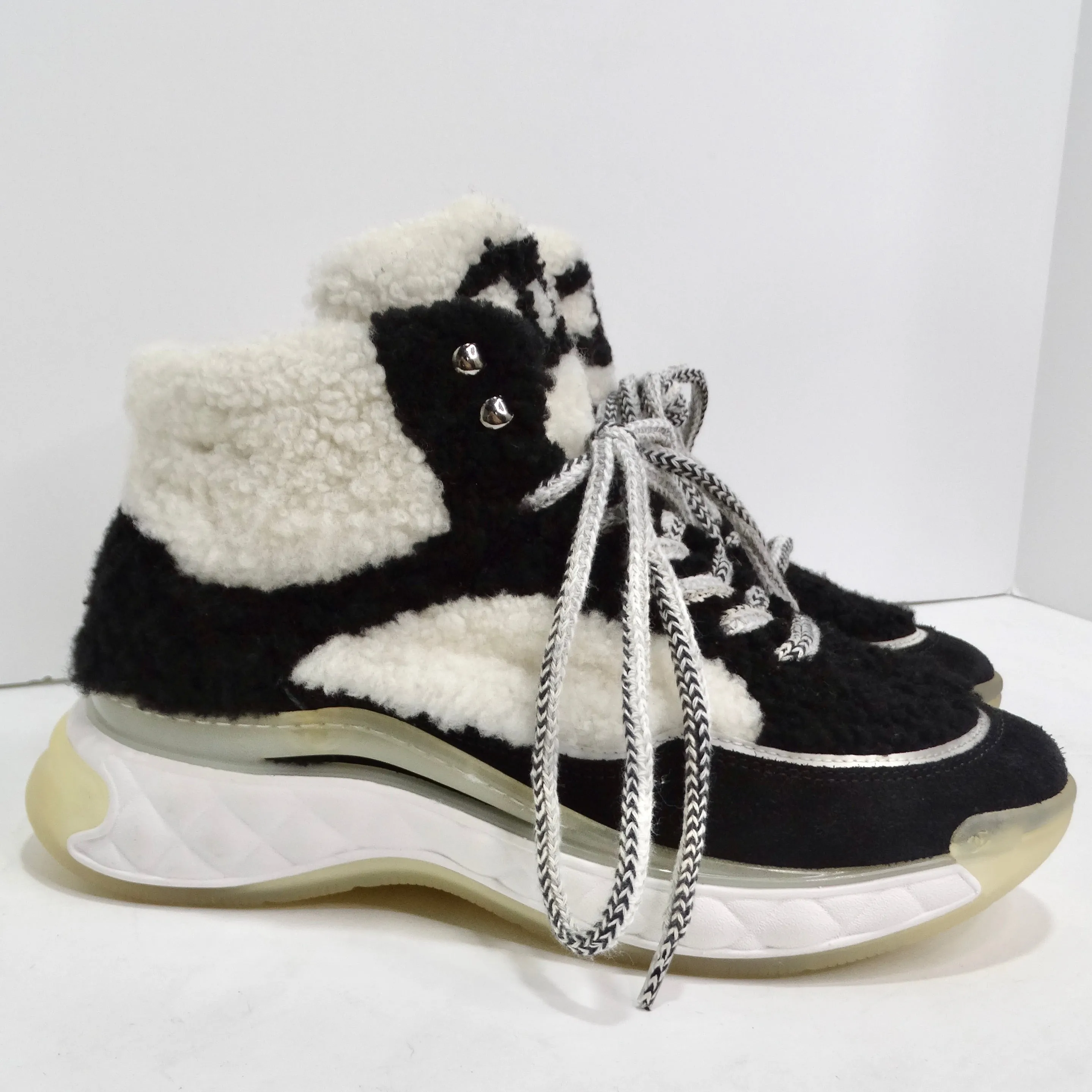 Chanel Shearling Suede CC High Top Sneakers