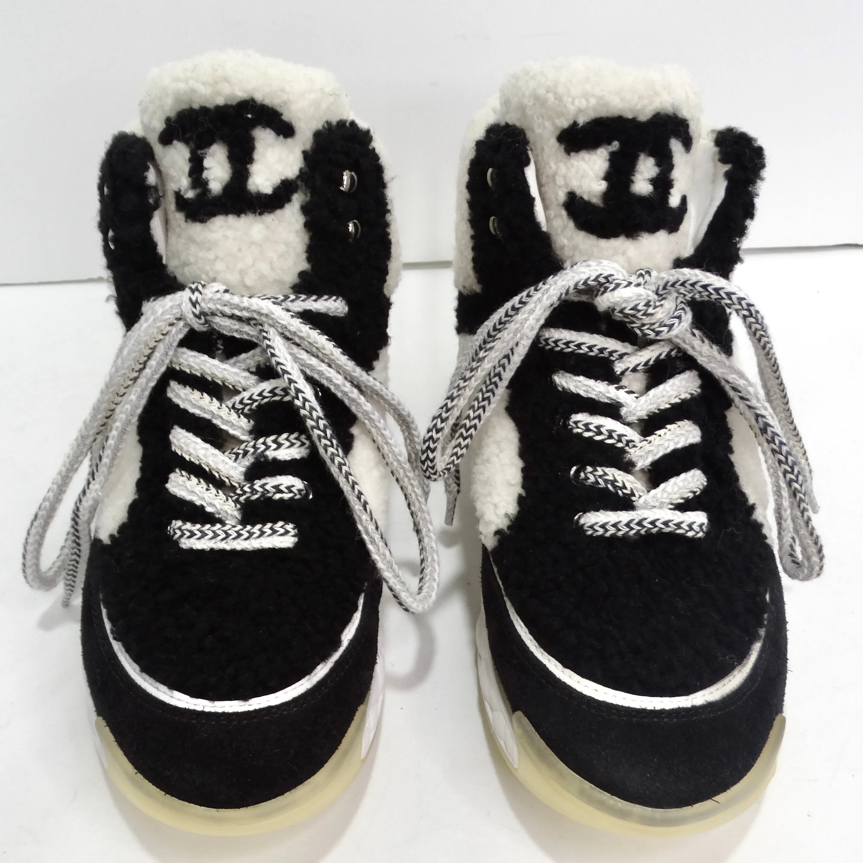 Chanel Shearling Suede CC High Top Sneakers