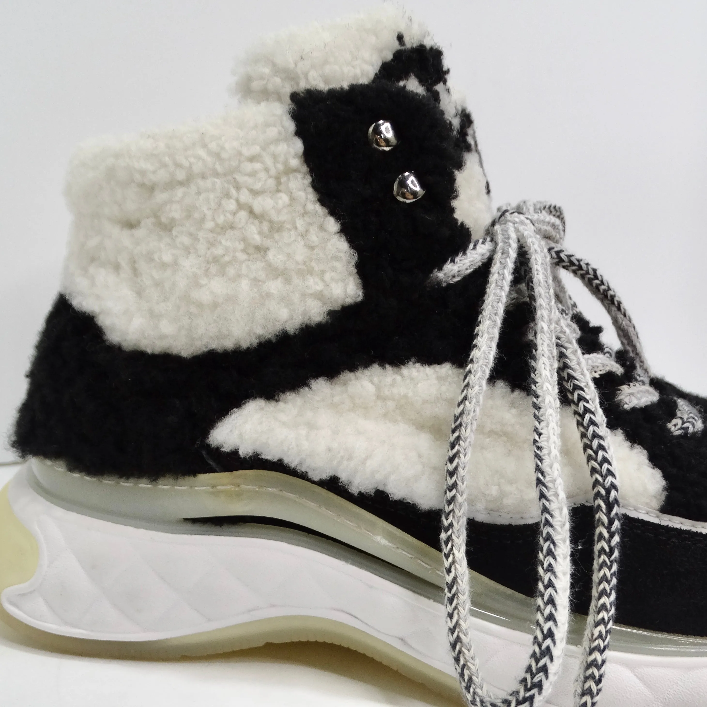 Chanel Shearling Suede CC High Top Sneakers