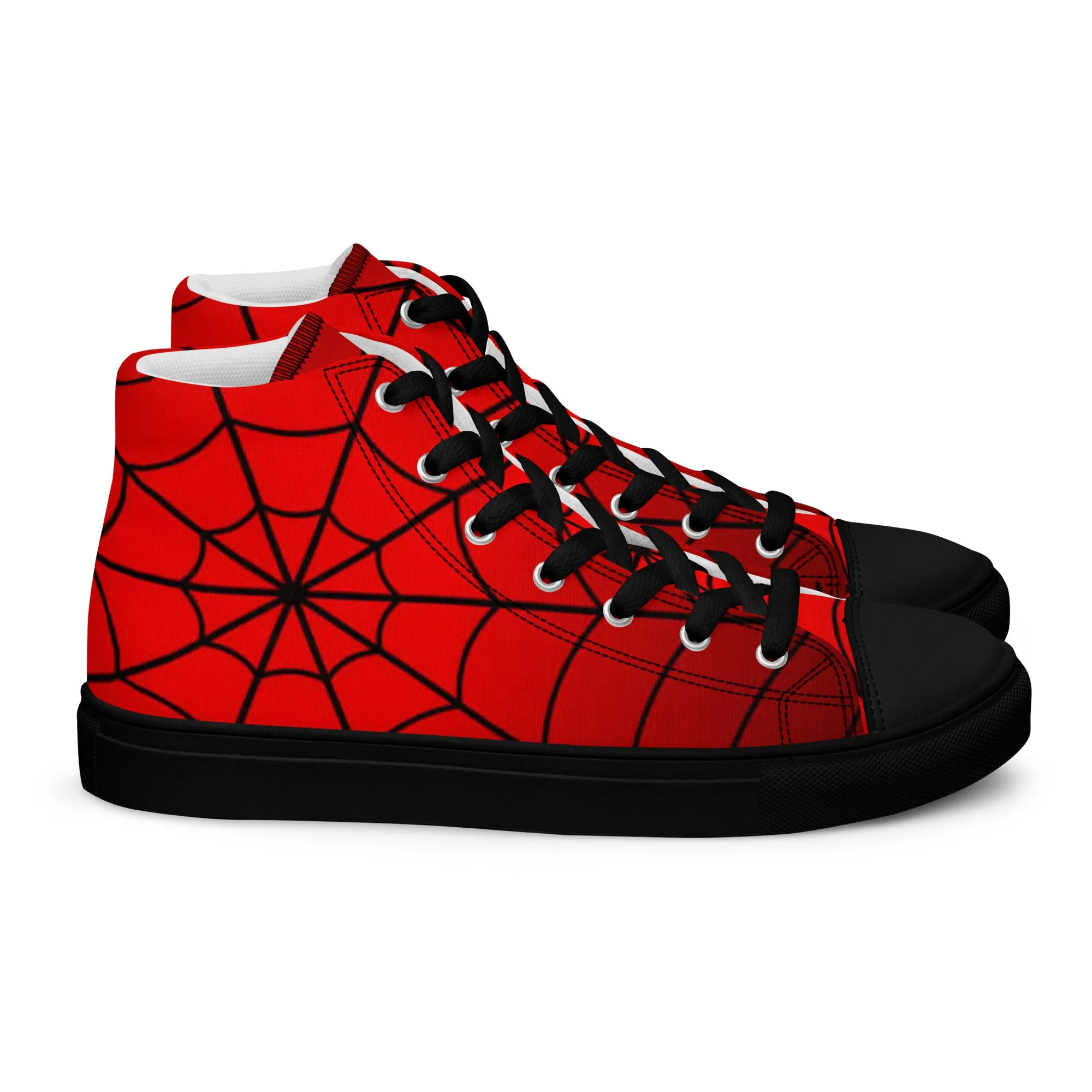 Crimson Spider Web Men’s High Top Canvas Shoes