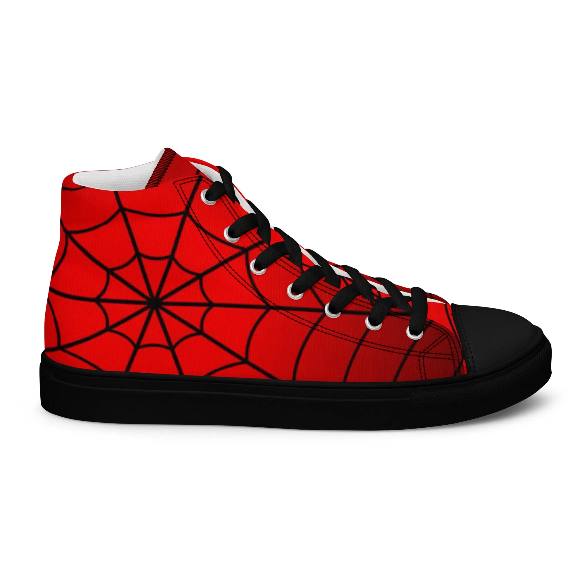 Crimson Spider Web Men’s High Top Canvas Shoes