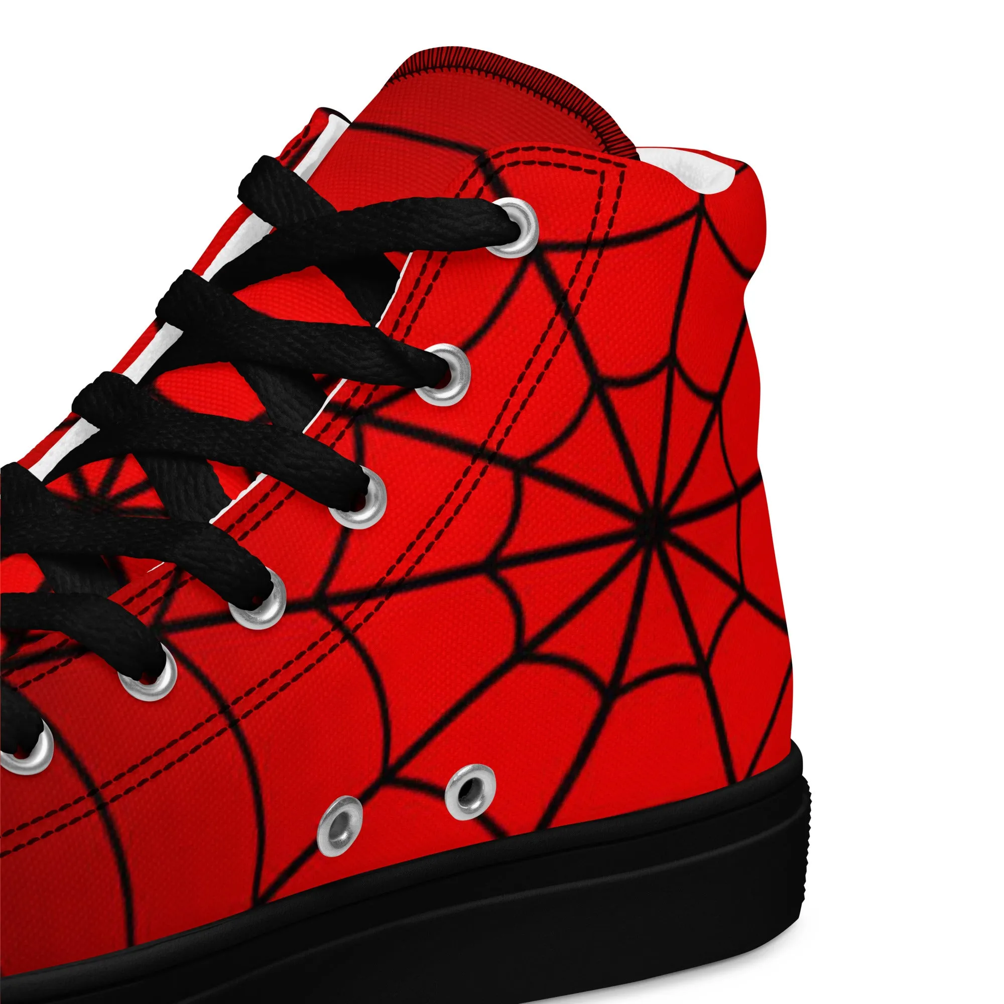 Crimson Spider Web Men’s High Top Canvas Shoes