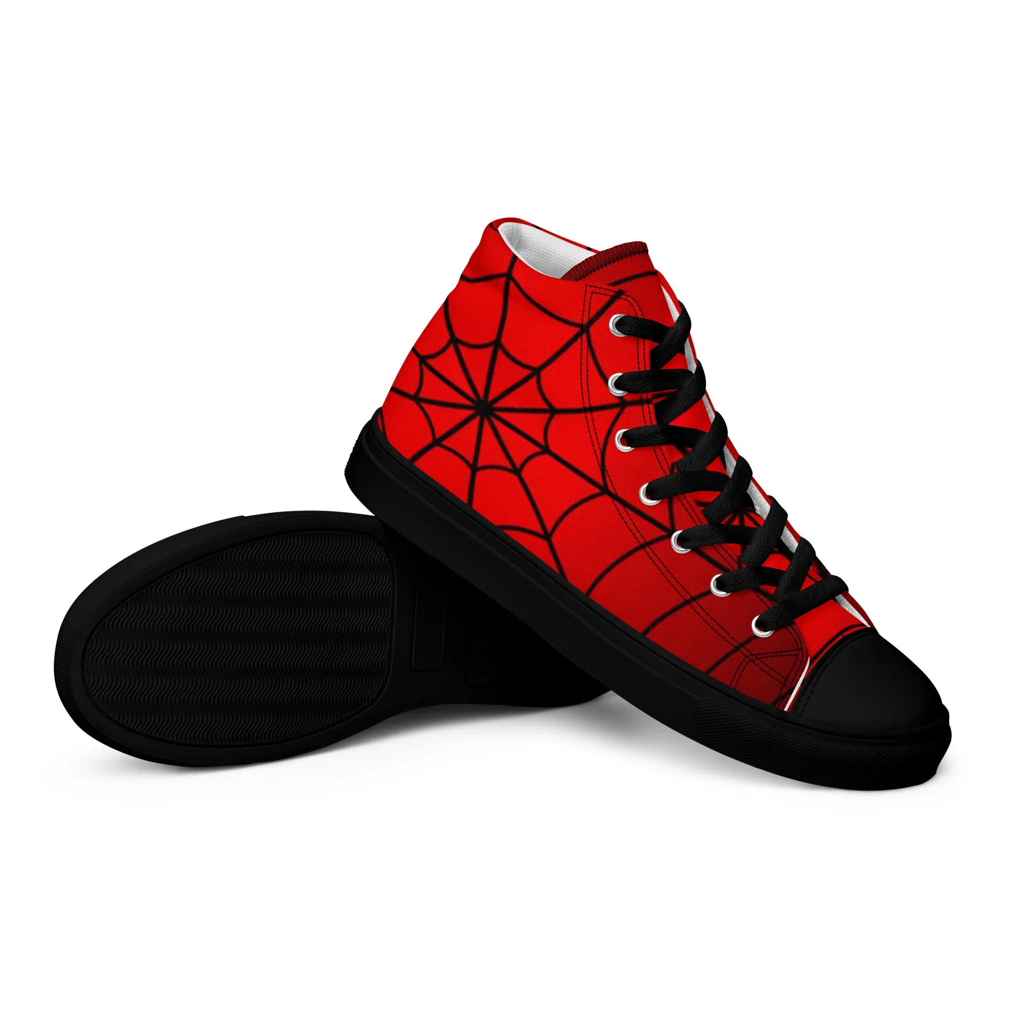 Crimson Spider Web Men’s High Top Canvas Shoes