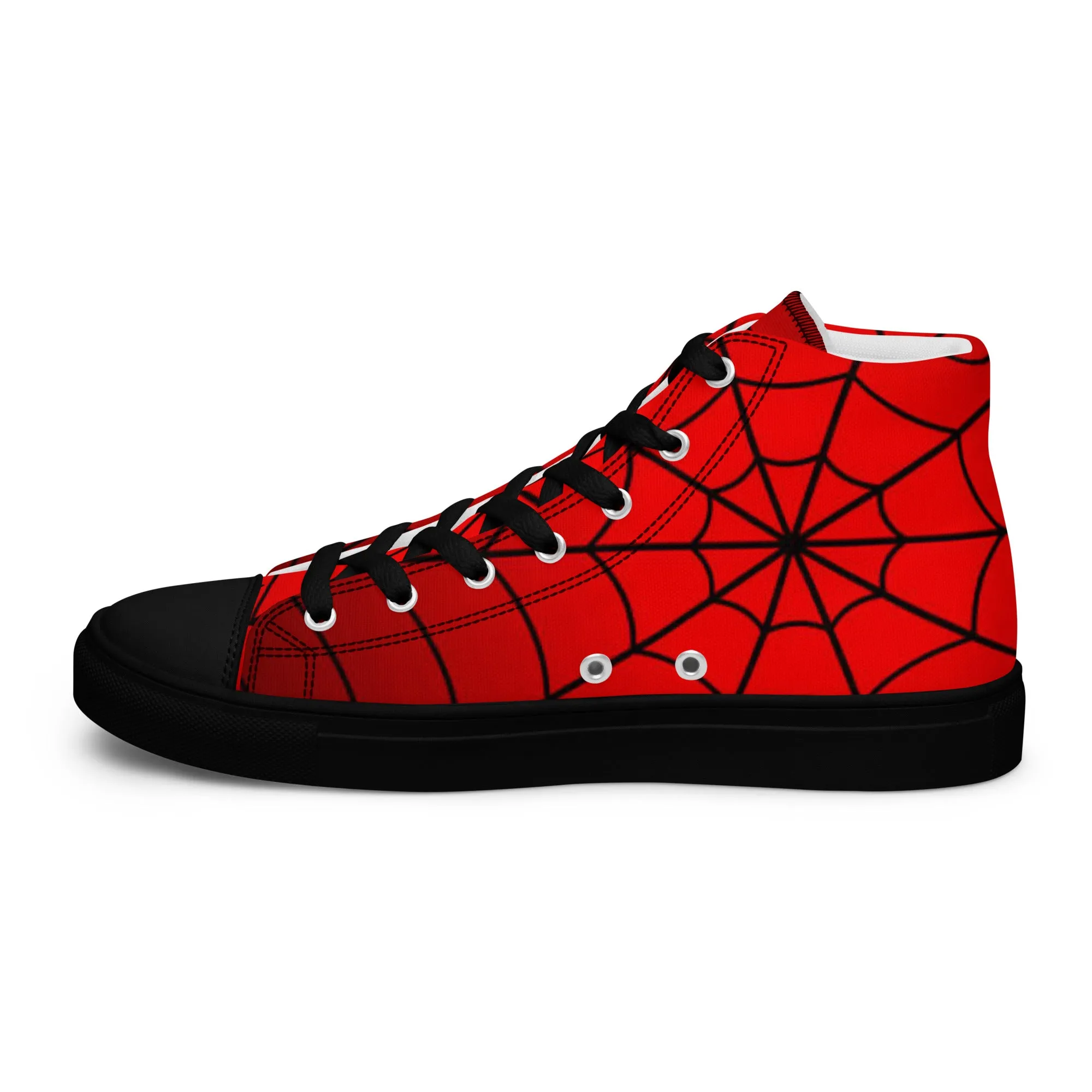 Crimson Spider Web Men’s High Top Canvas Shoes