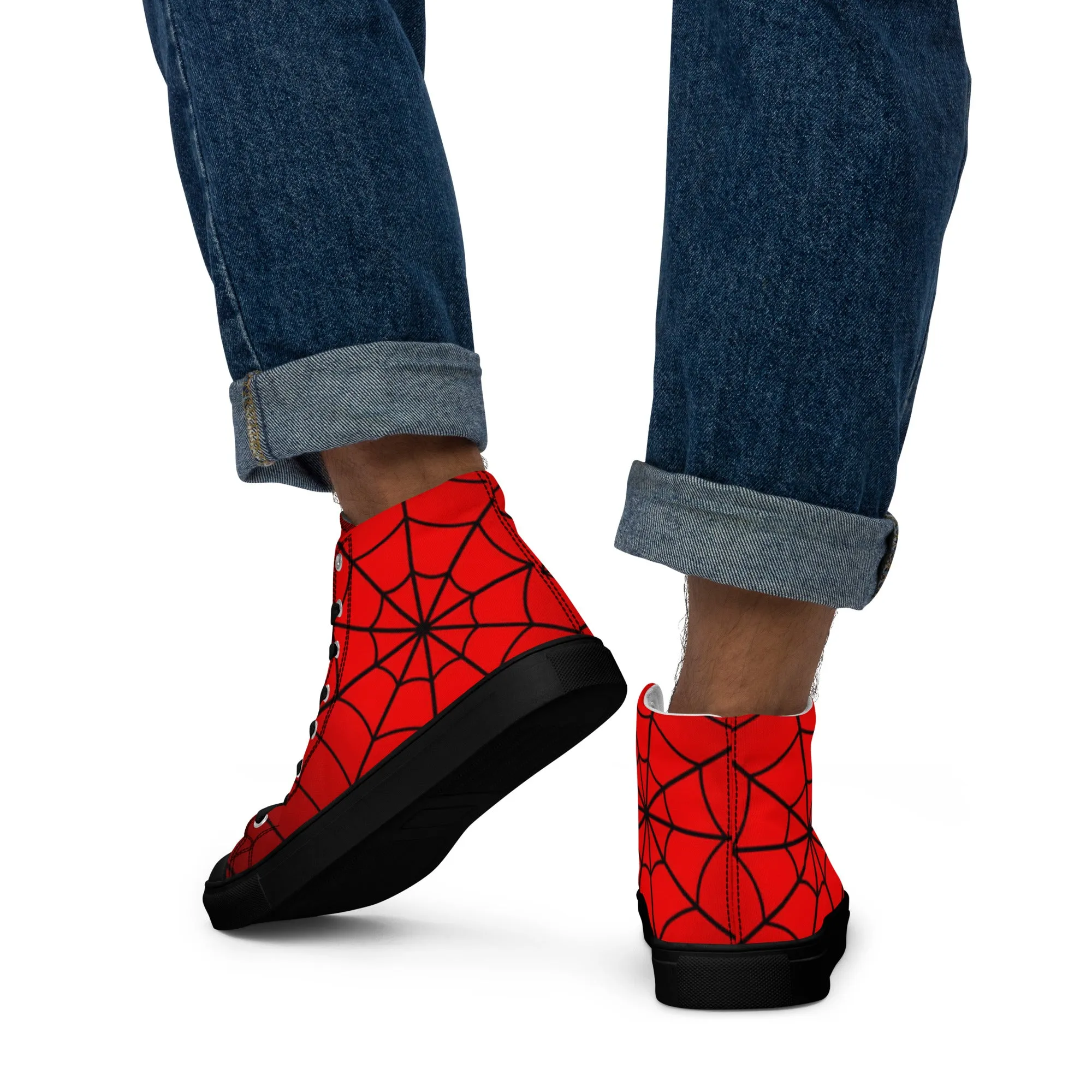 Crimson Spider Web Men’s High Top Canvas Shoes