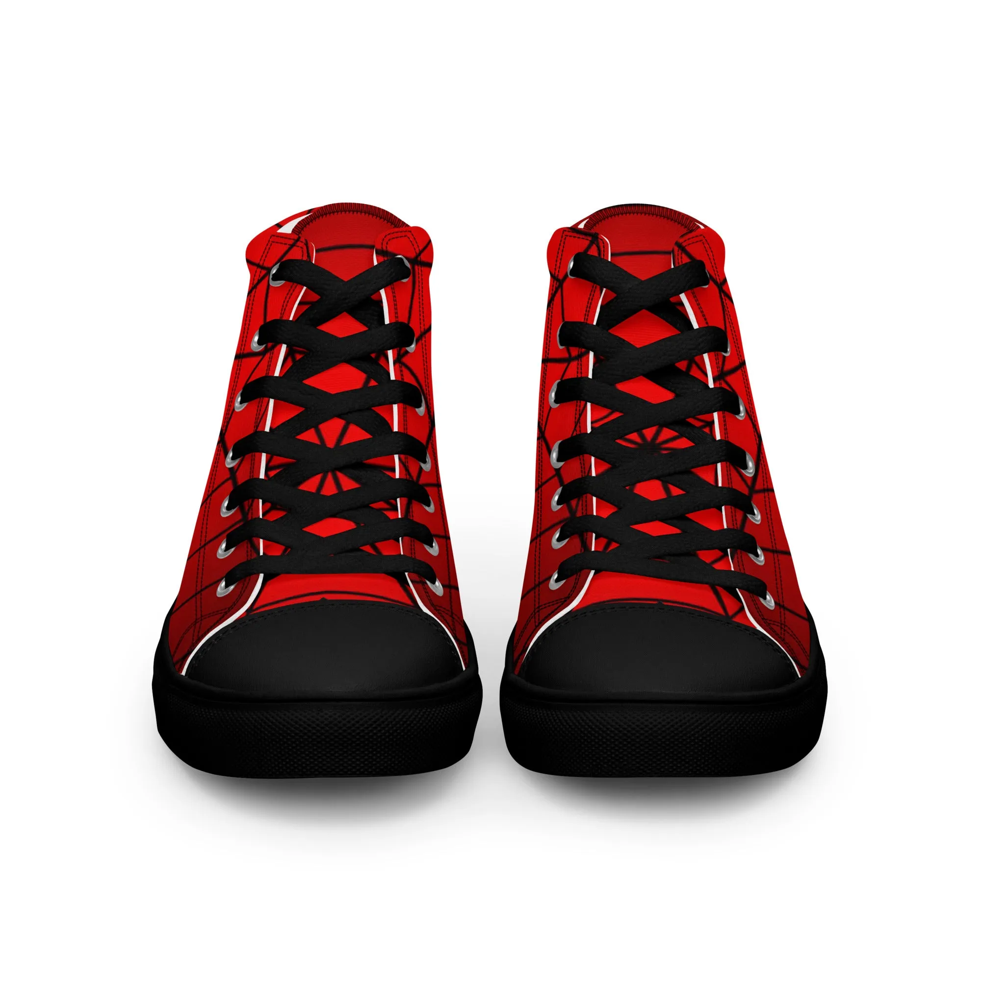 Crimson Spider Web Men’s High Top Canvas Shoes