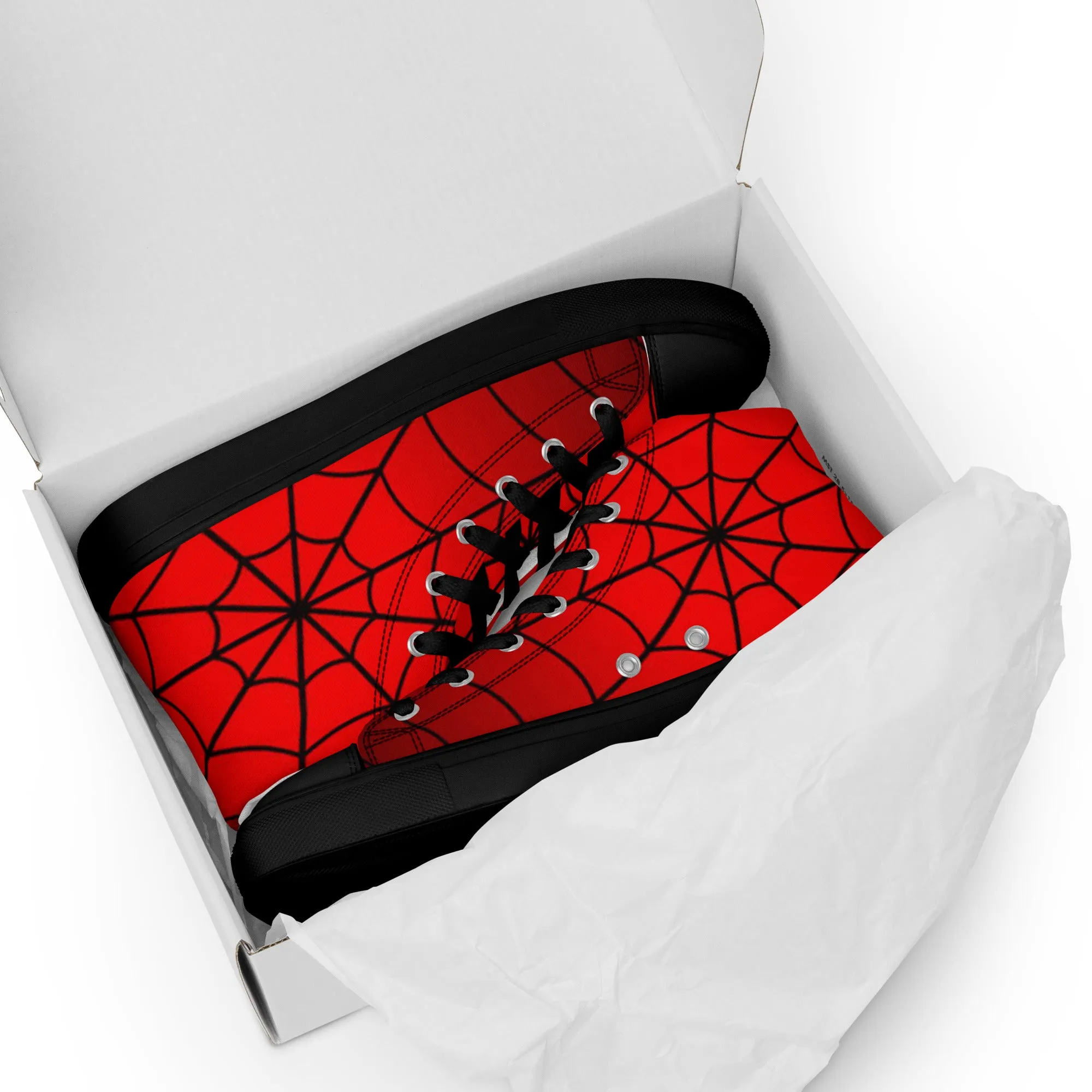 Crimson Spider Web Men’s High Top Canvas Shoes