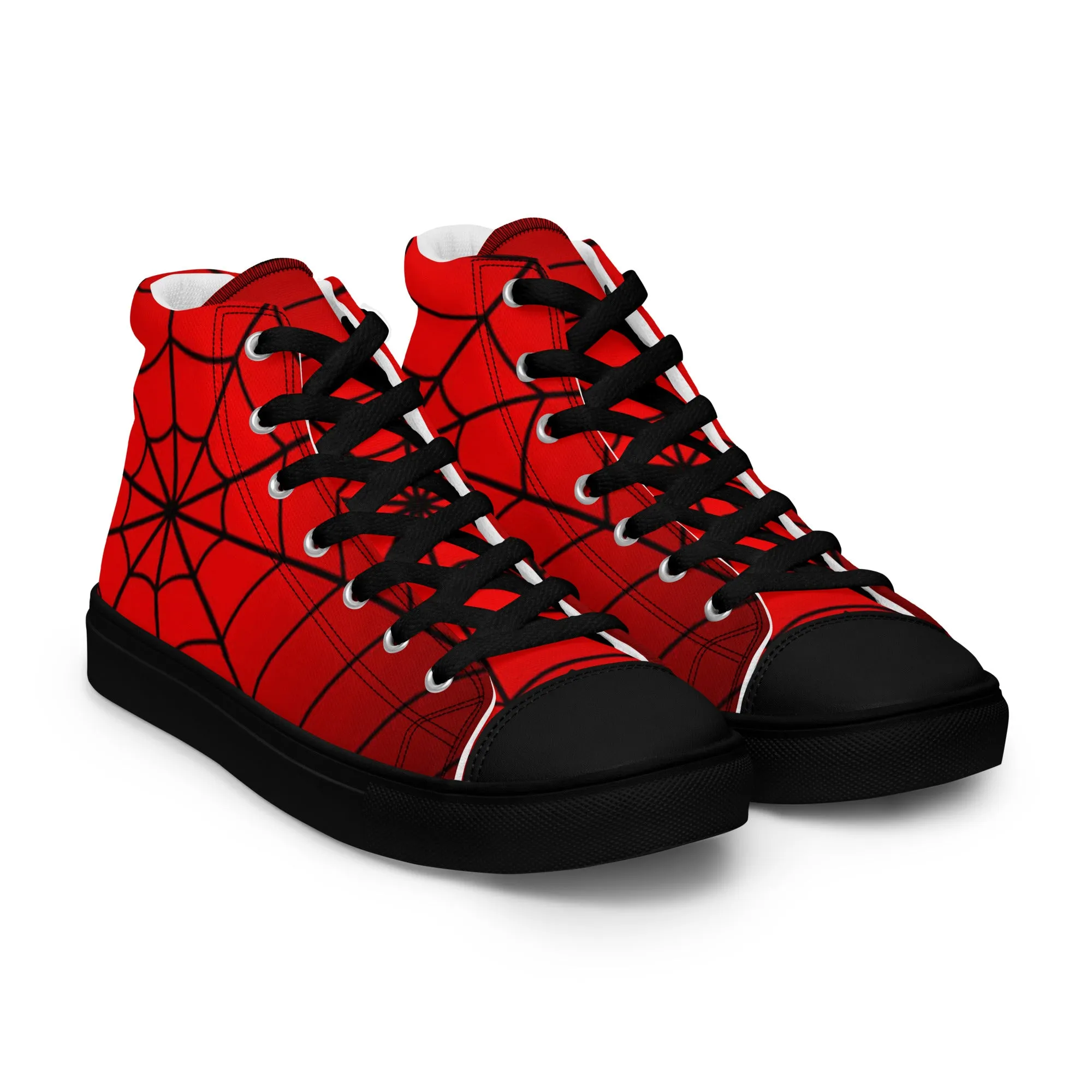 Crimson Spider Web Men’s High Top Canvas Shoes