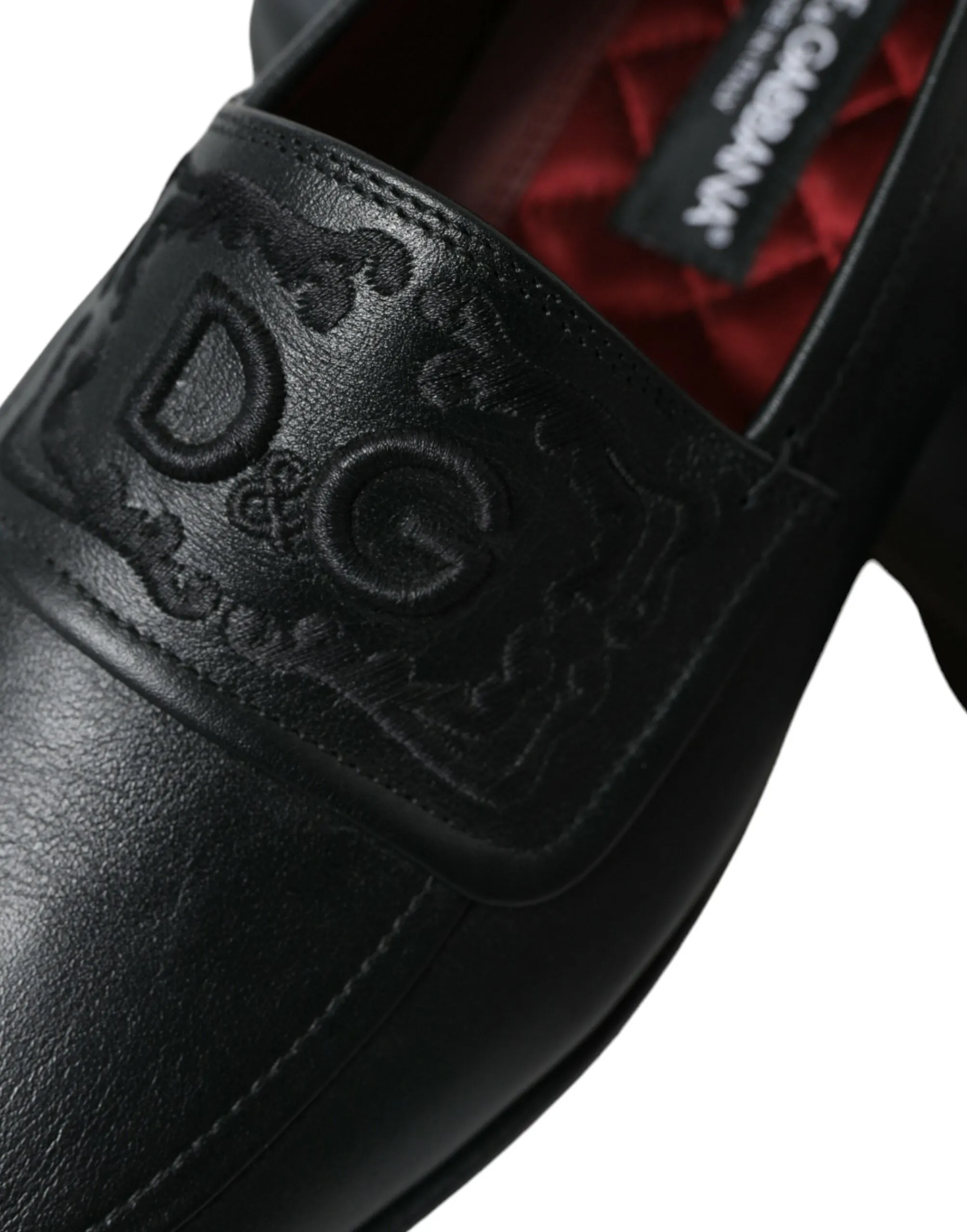 Dolce & Gabbana Black Leather Logo Embroidery Loafers Dress Shoes