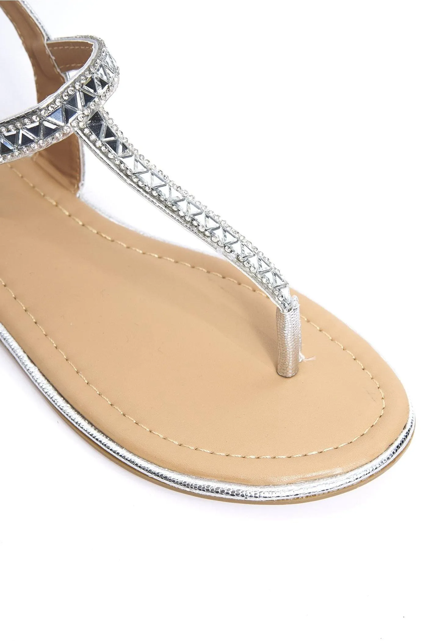 Eli Toepost T-Bar Triangle Diamante Sandal in Silver