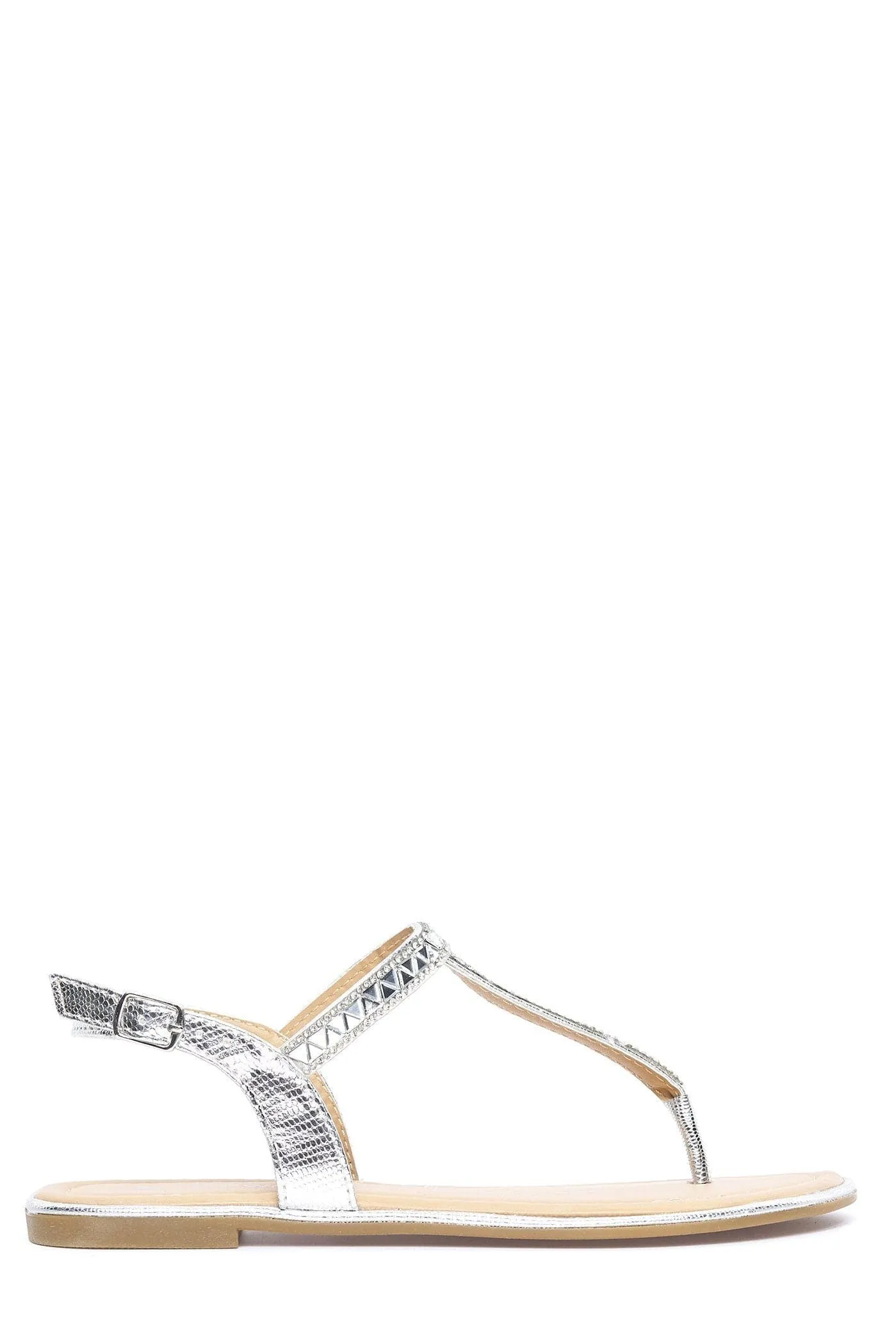 Eli Toepost T-Bar Triangle Diamante Sandal in Silver