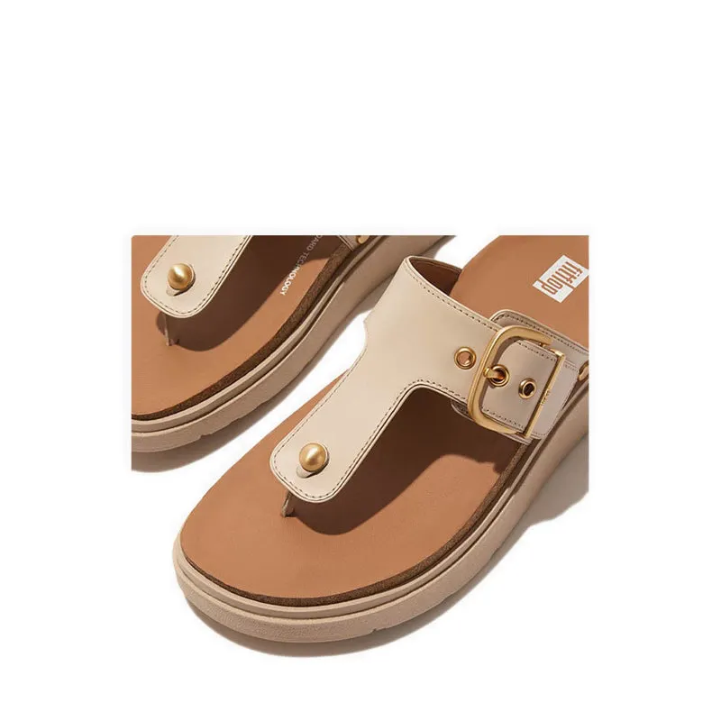 Gen-FF Buckle Flat-Stud Leather Toe-Post Sandals