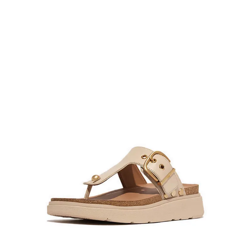 Gen-FF Buckle Flat-Stud Leather Toe-Post Sandals