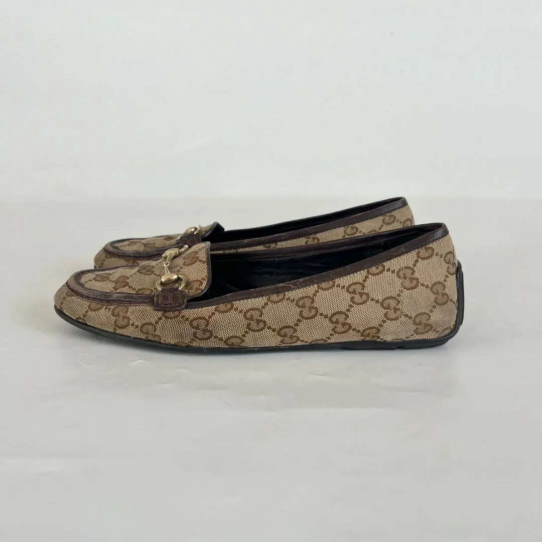 Gucci Beige GG Canvas Horsebit Loafers, 39