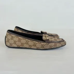 Gucci Beige GG Canvas Horsebit Loafers, 39