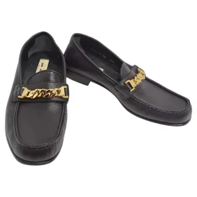 Gucci Sylvie Gold Tone Chain Loafers Black Leather