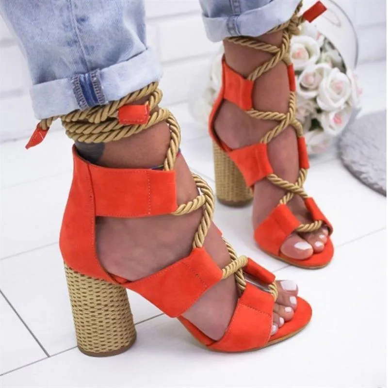 High Heels Gladiator Lace Up Platform Sandals