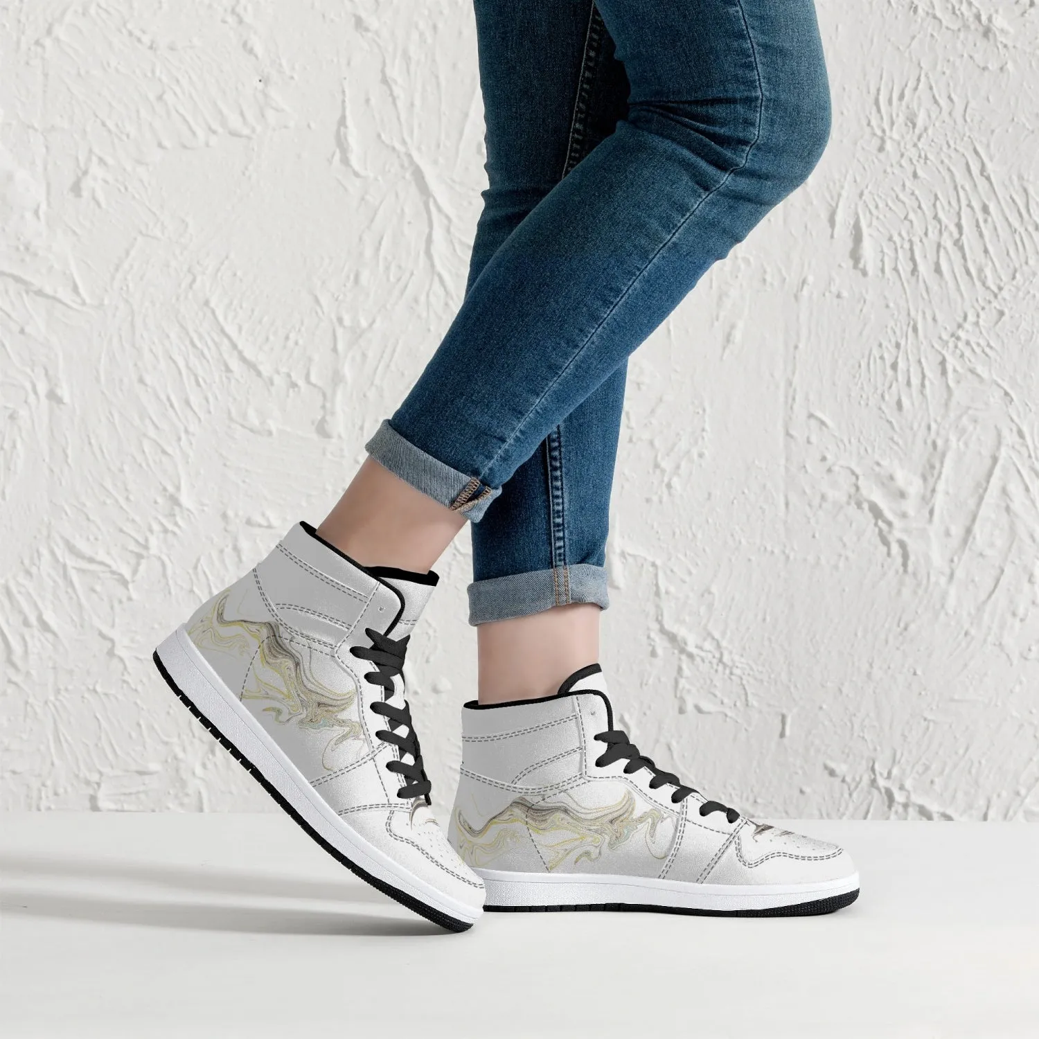 High-Top Leather Sneakers - White / Black