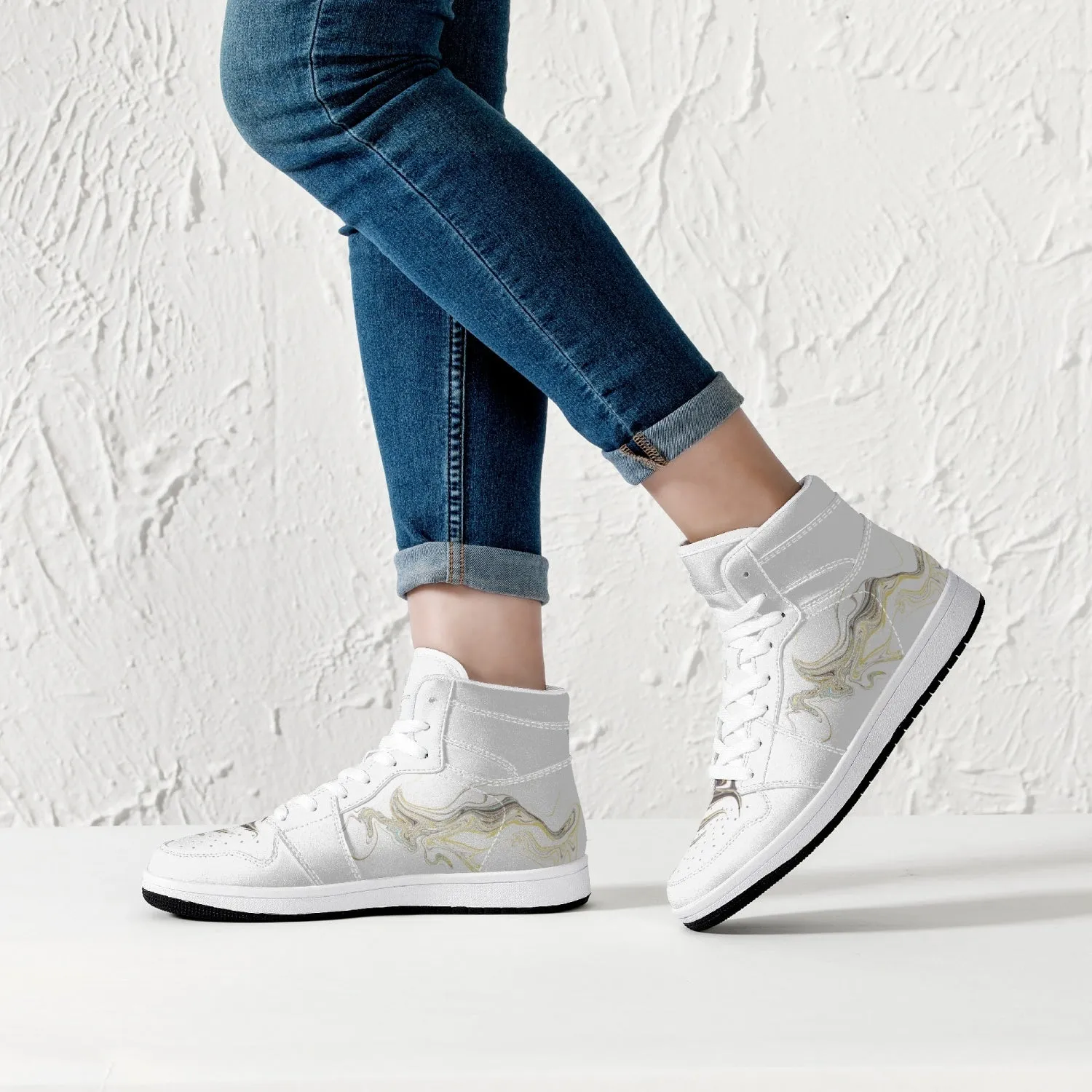 High-Top Leather Sneakers - White / Black