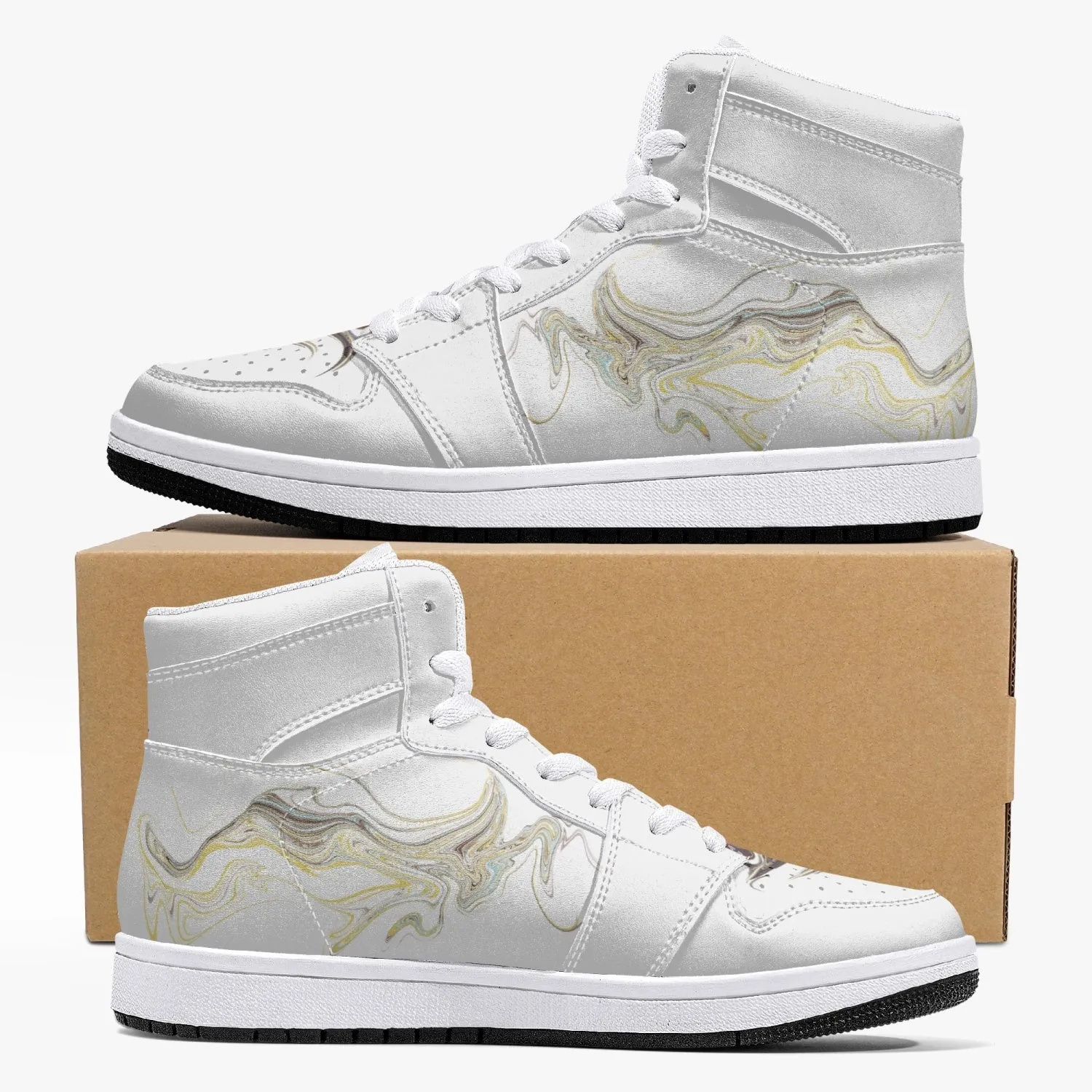 High-Top Leather Sneakers - White / Black