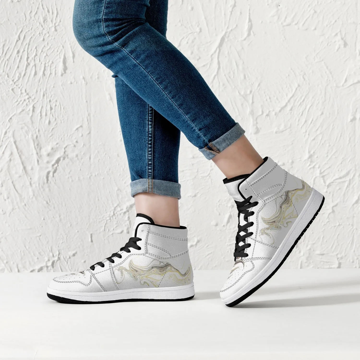 High-Top Leather Sneakers - White / Black