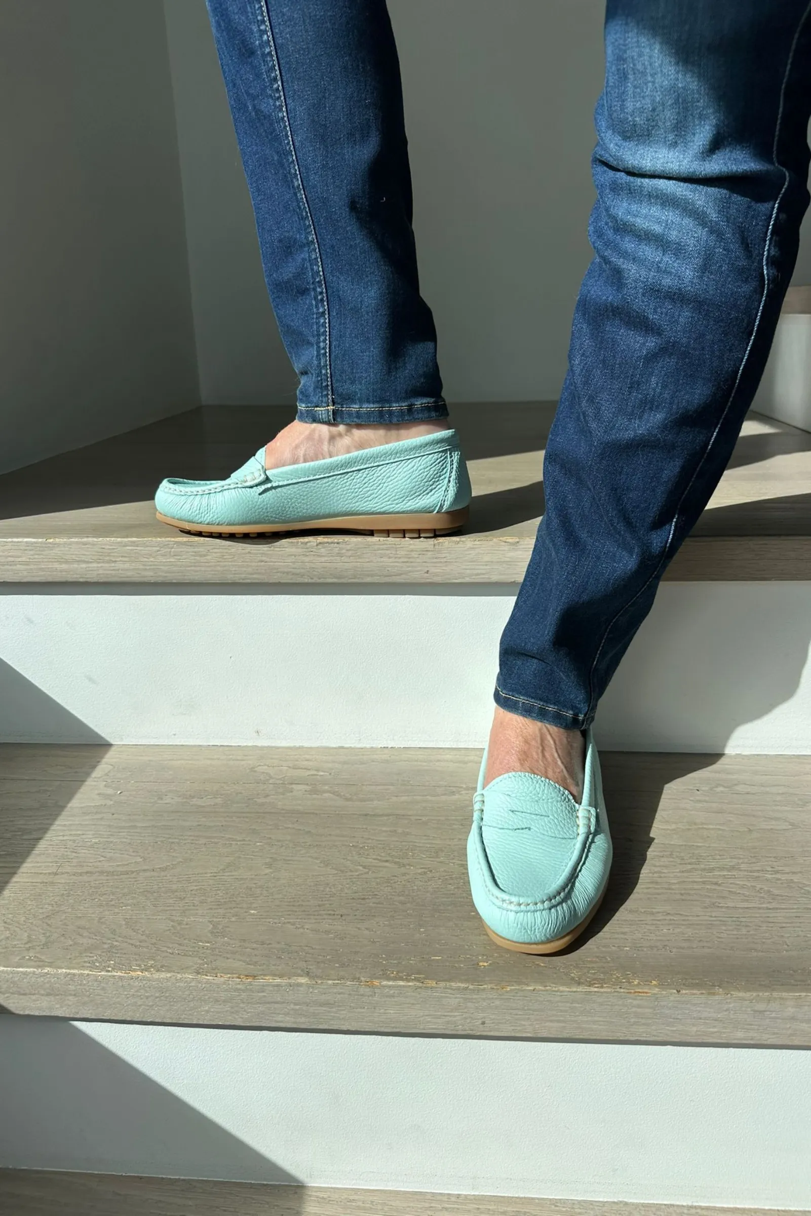 Italian Leather Loafers - Seafoam