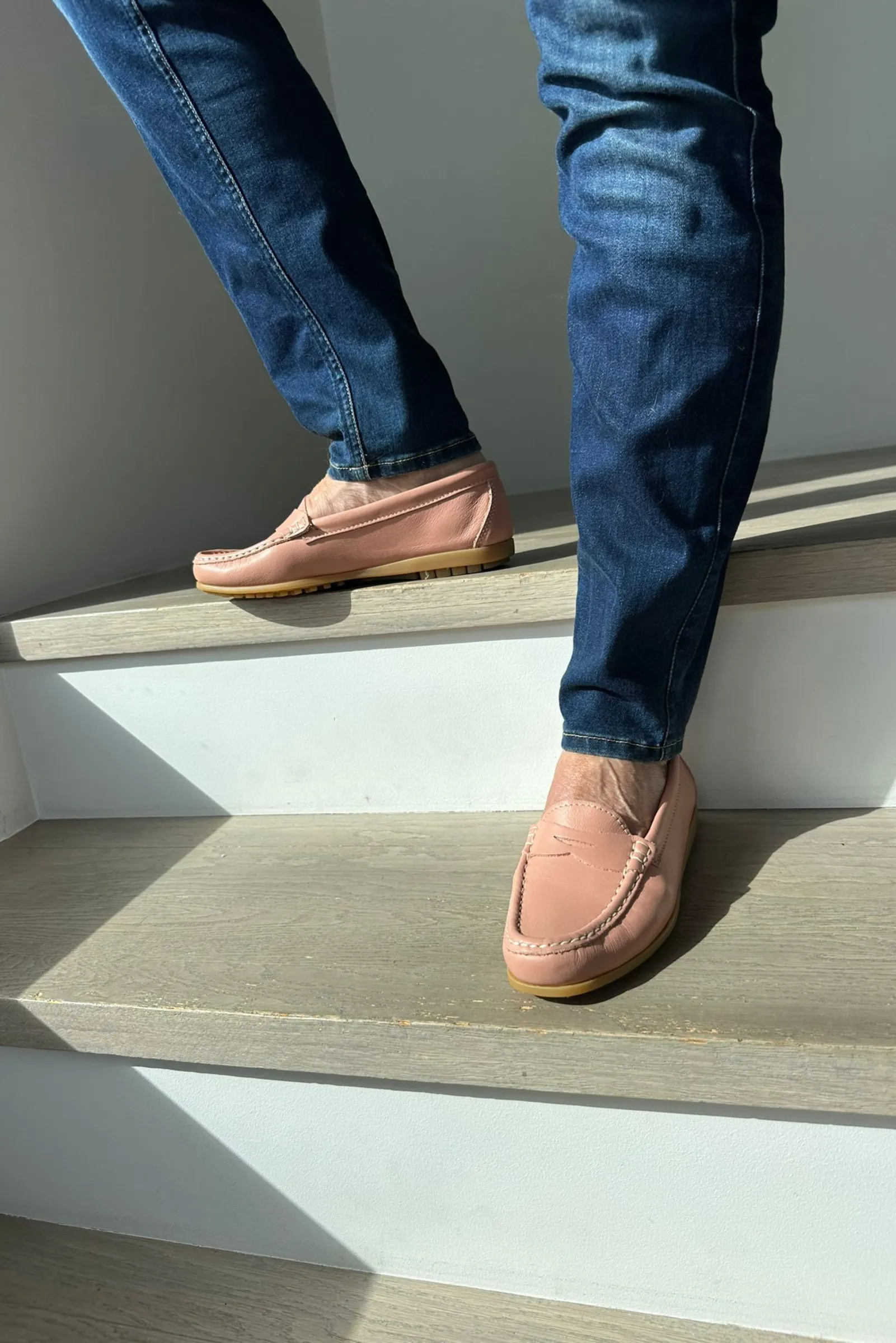 Italian Leather Loafers - Soft Coral Pink