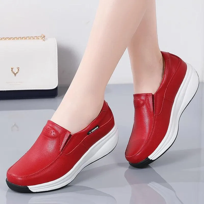 Leather Comfort Wedge Moccasins Orthopedic Slip-On Shoes