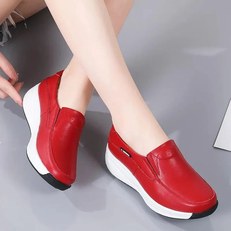 Leather Comfort Wedge Moccasins Orthopedic Slip-On Shoes