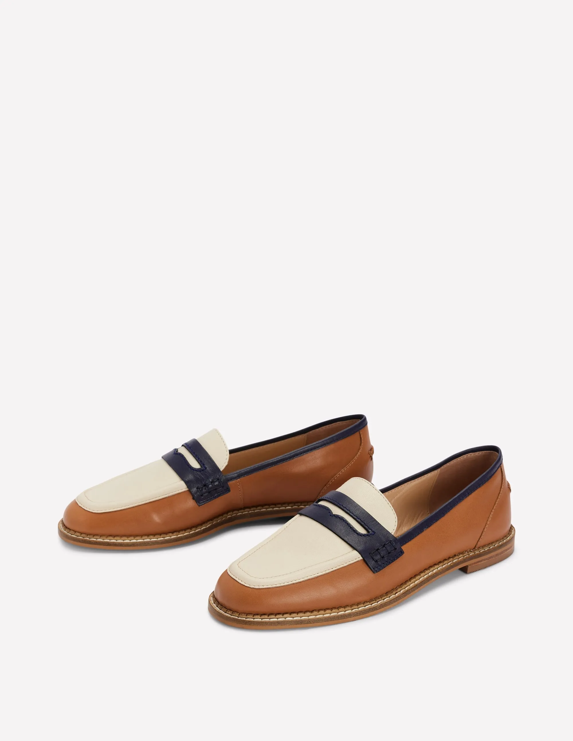 Nya Structured Penny Loafers-Tan Colourblock