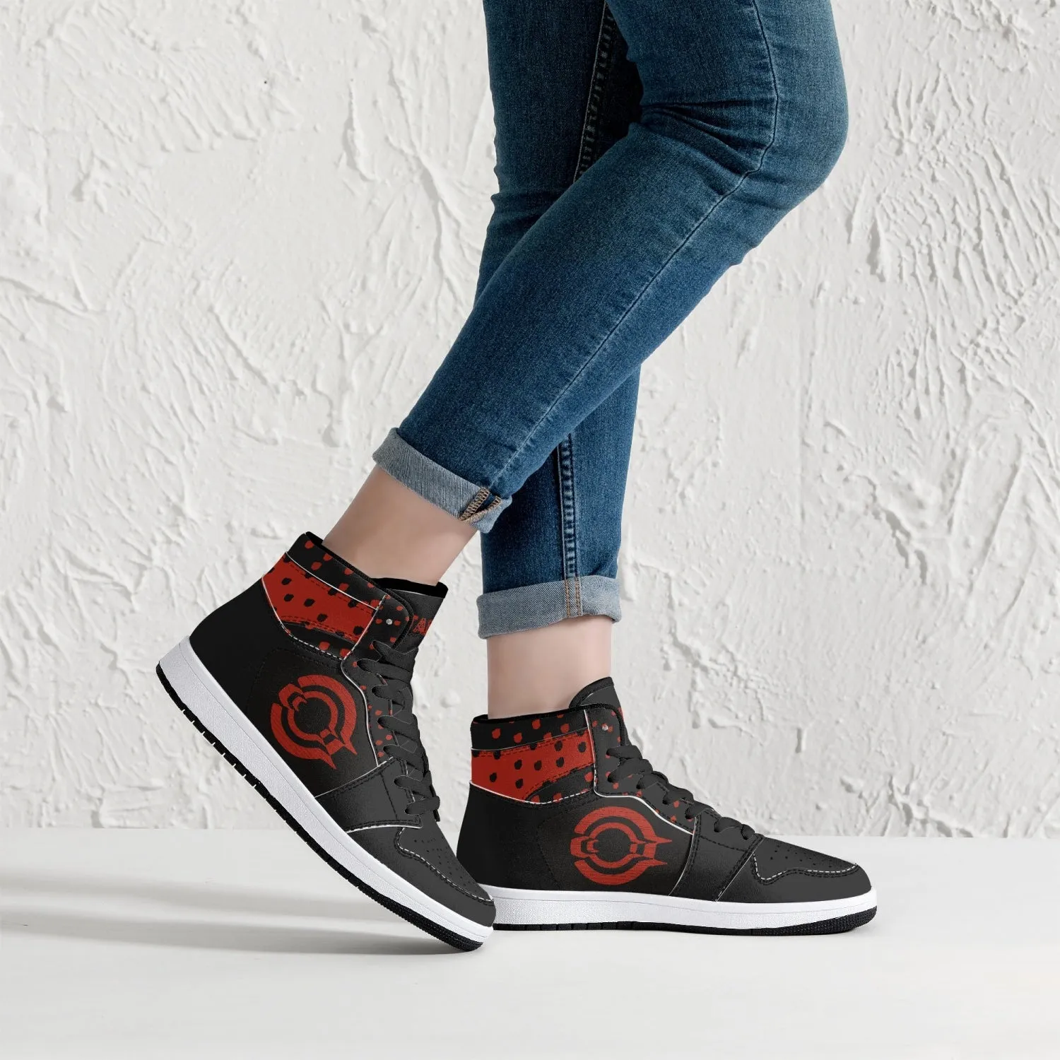 OOTAMAWAE Original Brand High-Top Leather Sneakers - Black $ Red Dots