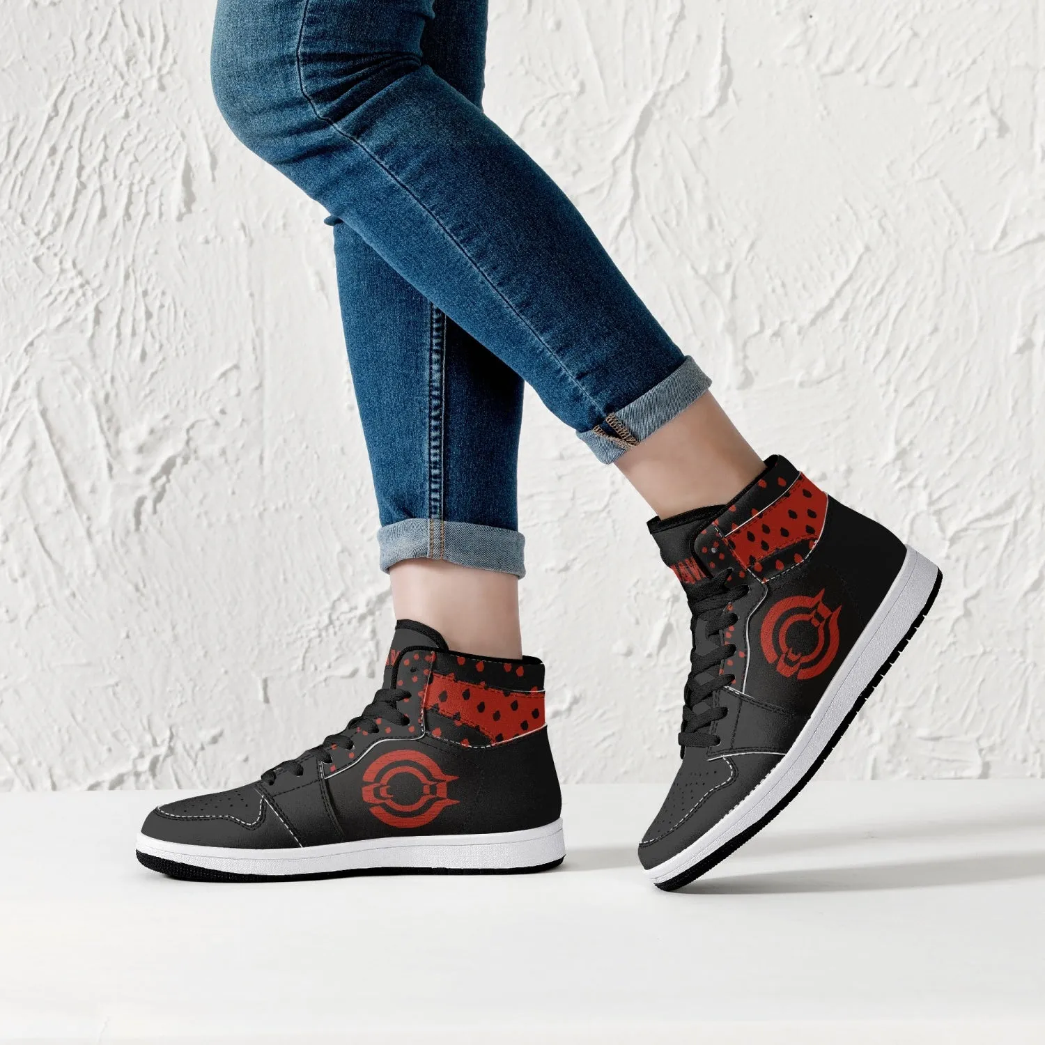 OOTAMAWAE Original Brand High-Top Leather Sneakers - Black $ Red Dots