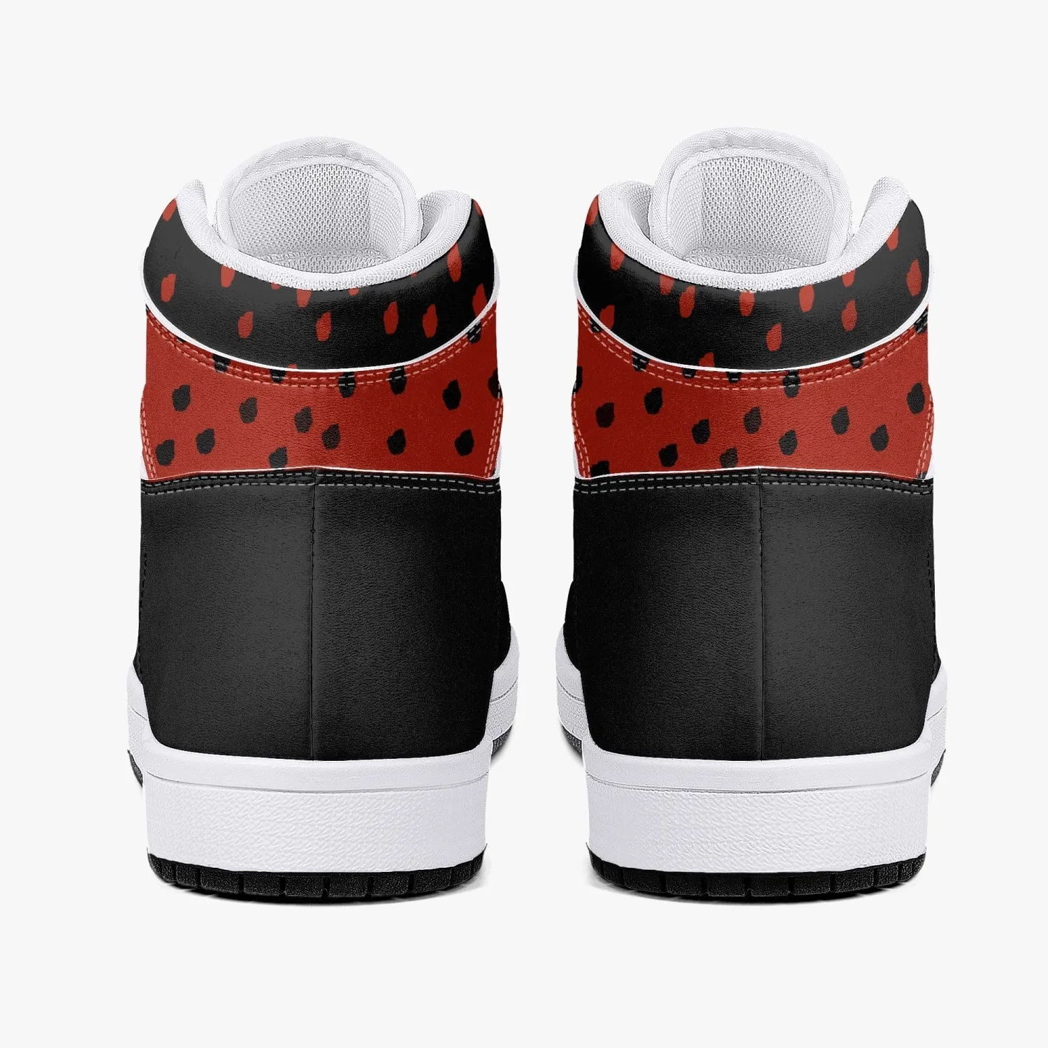 OOTAMAWAE Original Brand High-Top Leather Sneakers - Black $ Red Dots