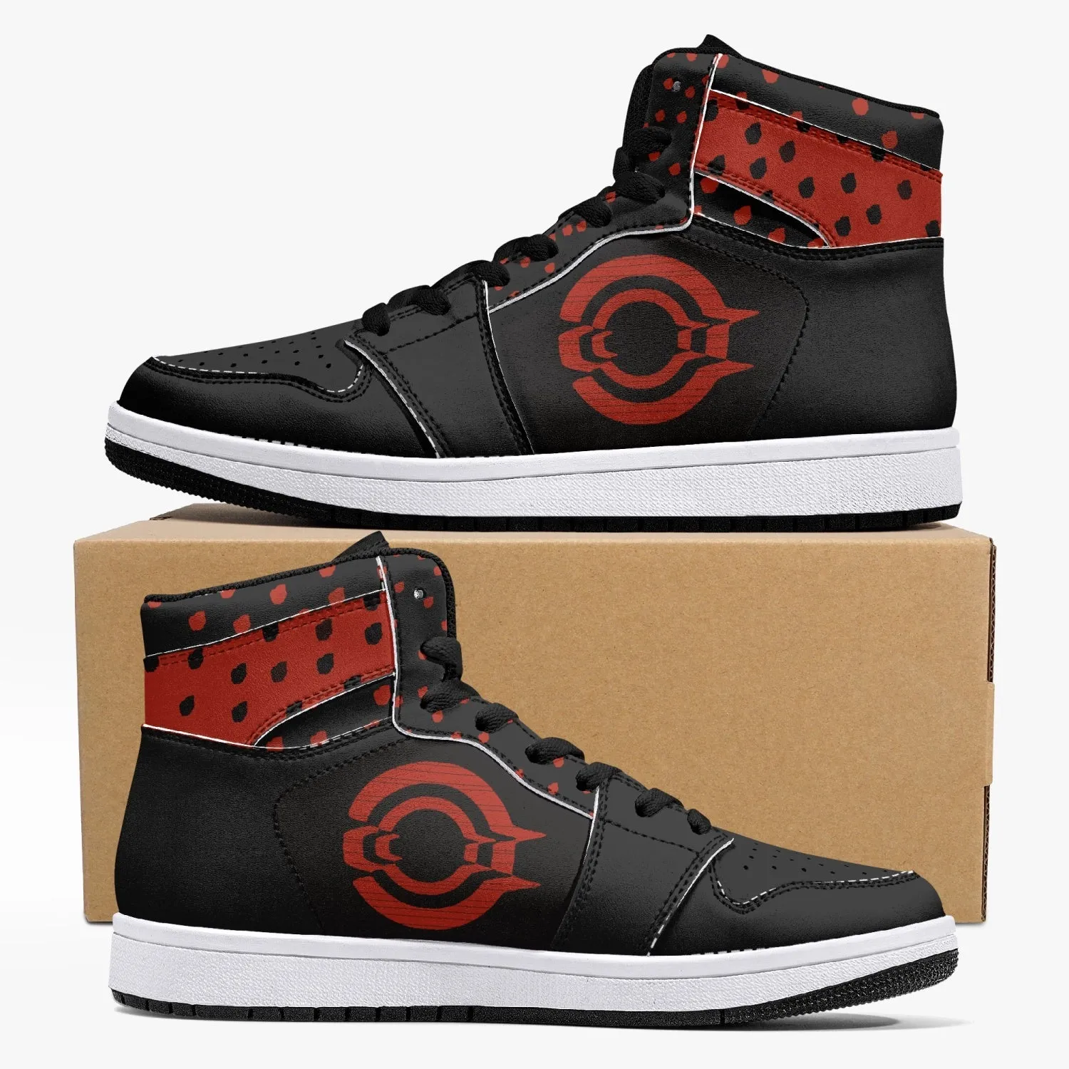 OOTAMAWAE Original Brand High-Top Leather Sneakers - Black $ Red Dots