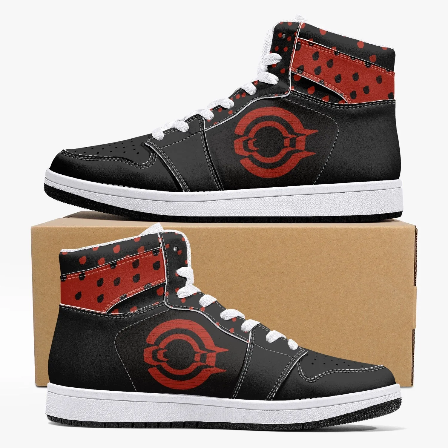 OOTAMAWAE Original Brand High-Top Leather Sneakers - Black $ Red Dots