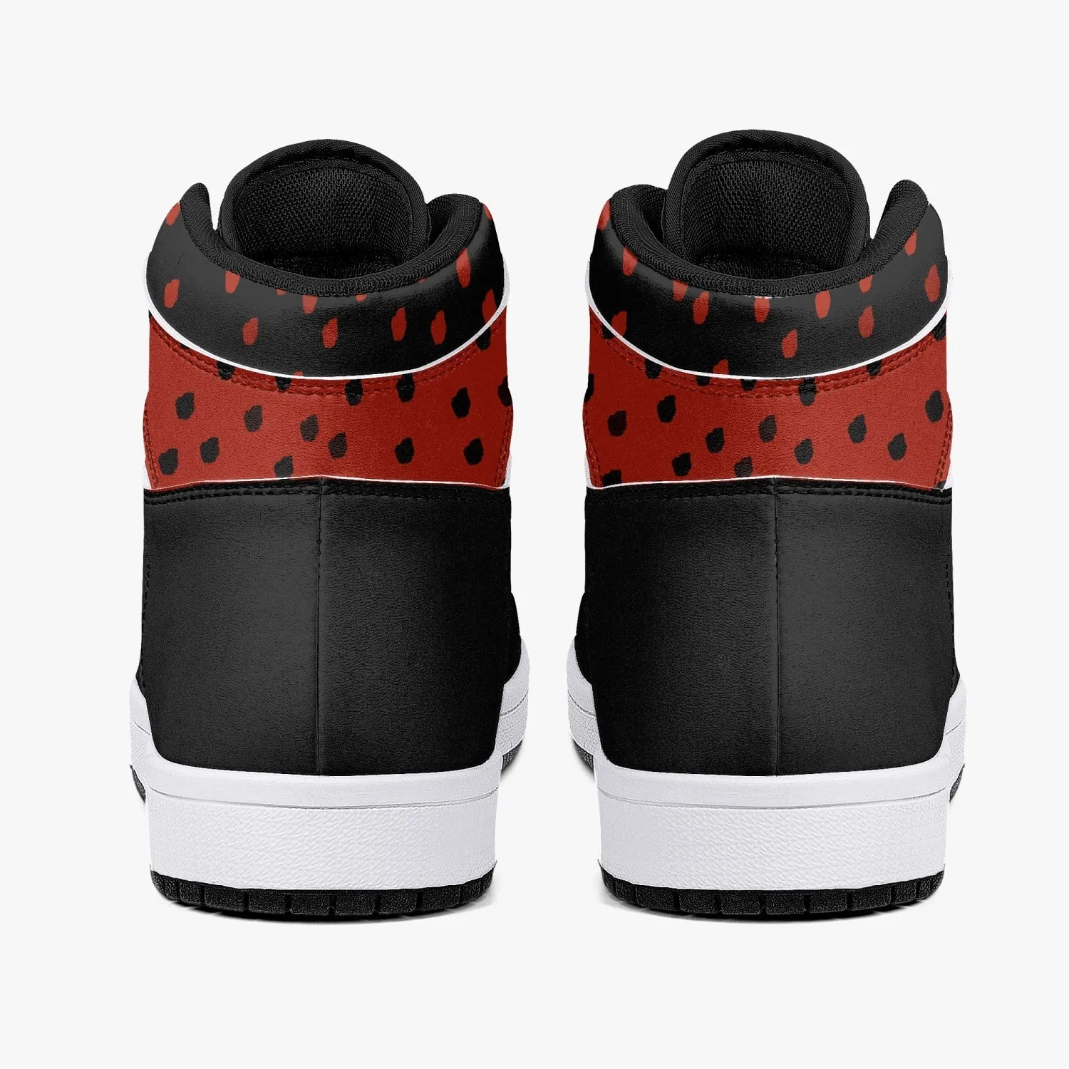 OOTAMAWAE Original Brand High-Top Leather Sneakers - Black $ Red Dots