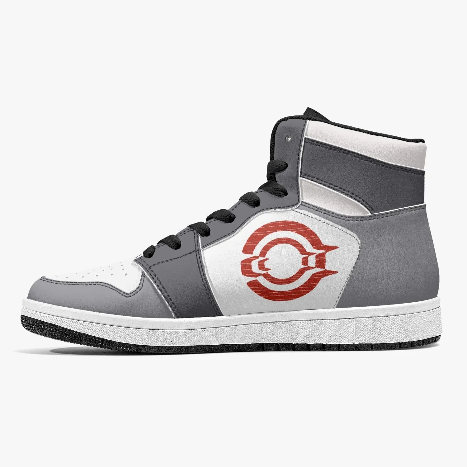 OOTAMAWAE Original Brand High-Top Leather Sneakers - Grey Red Logo