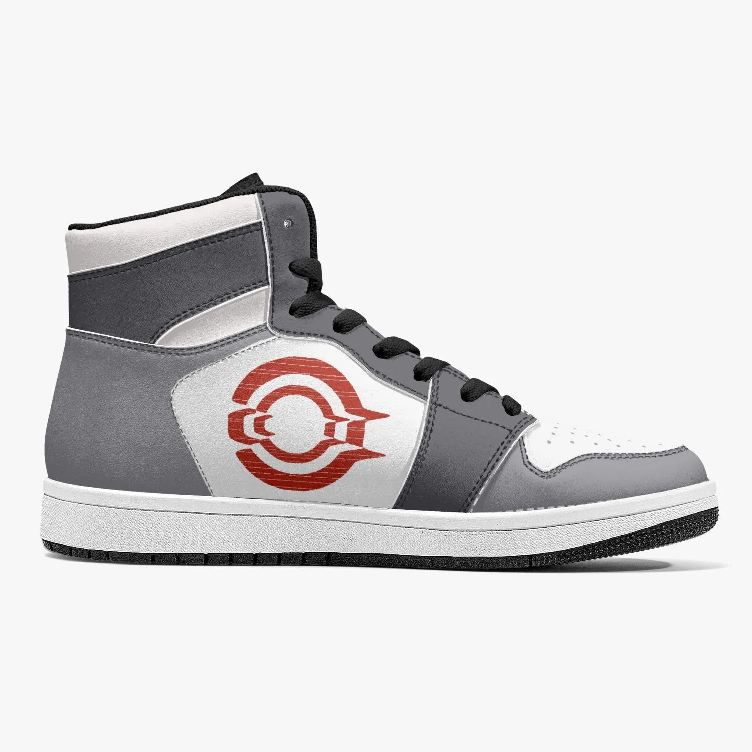 OOTAMAWAE Original Brand High-Top Leather Sneakers - Grey Red Logo