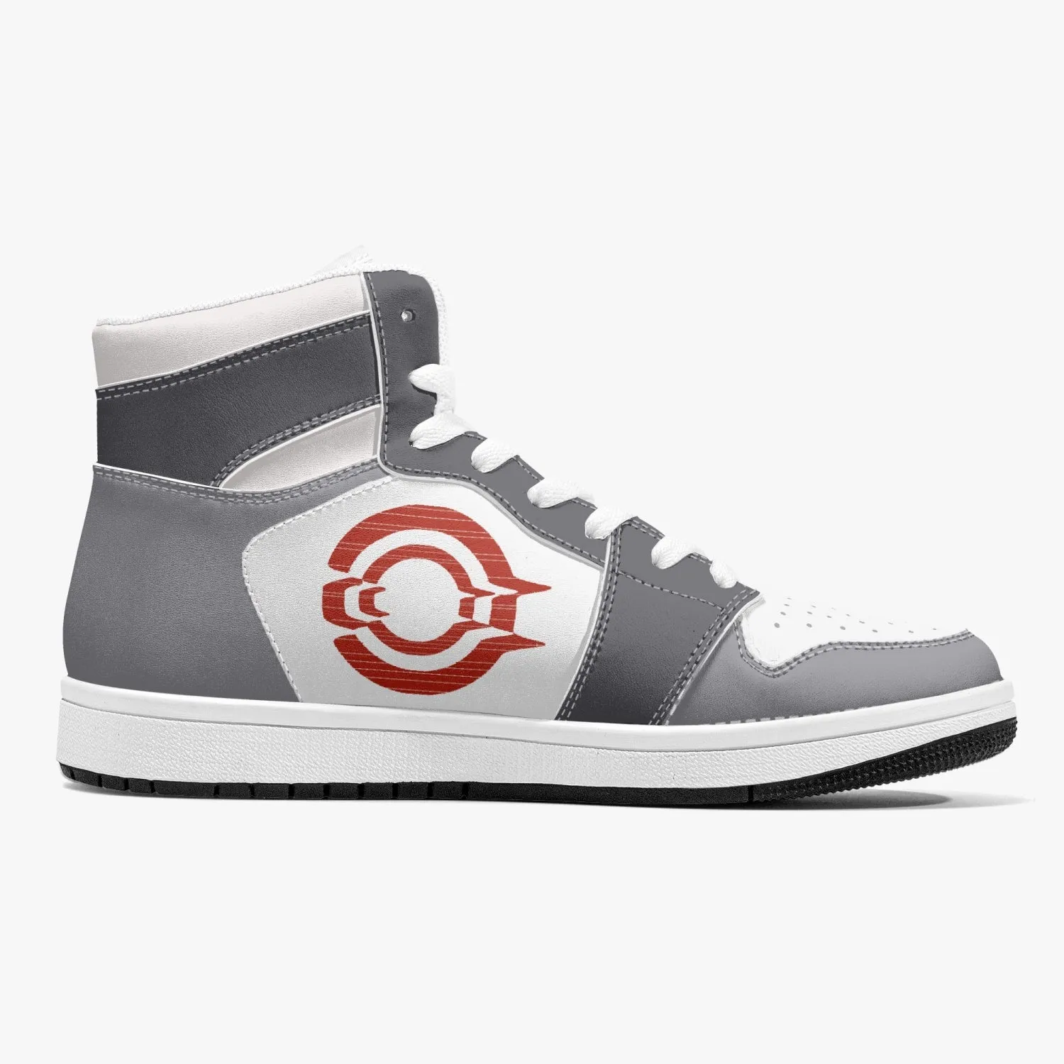 OOTAMAWAE Original Brand High-Top Leather Sneakers - Grey Red Logo