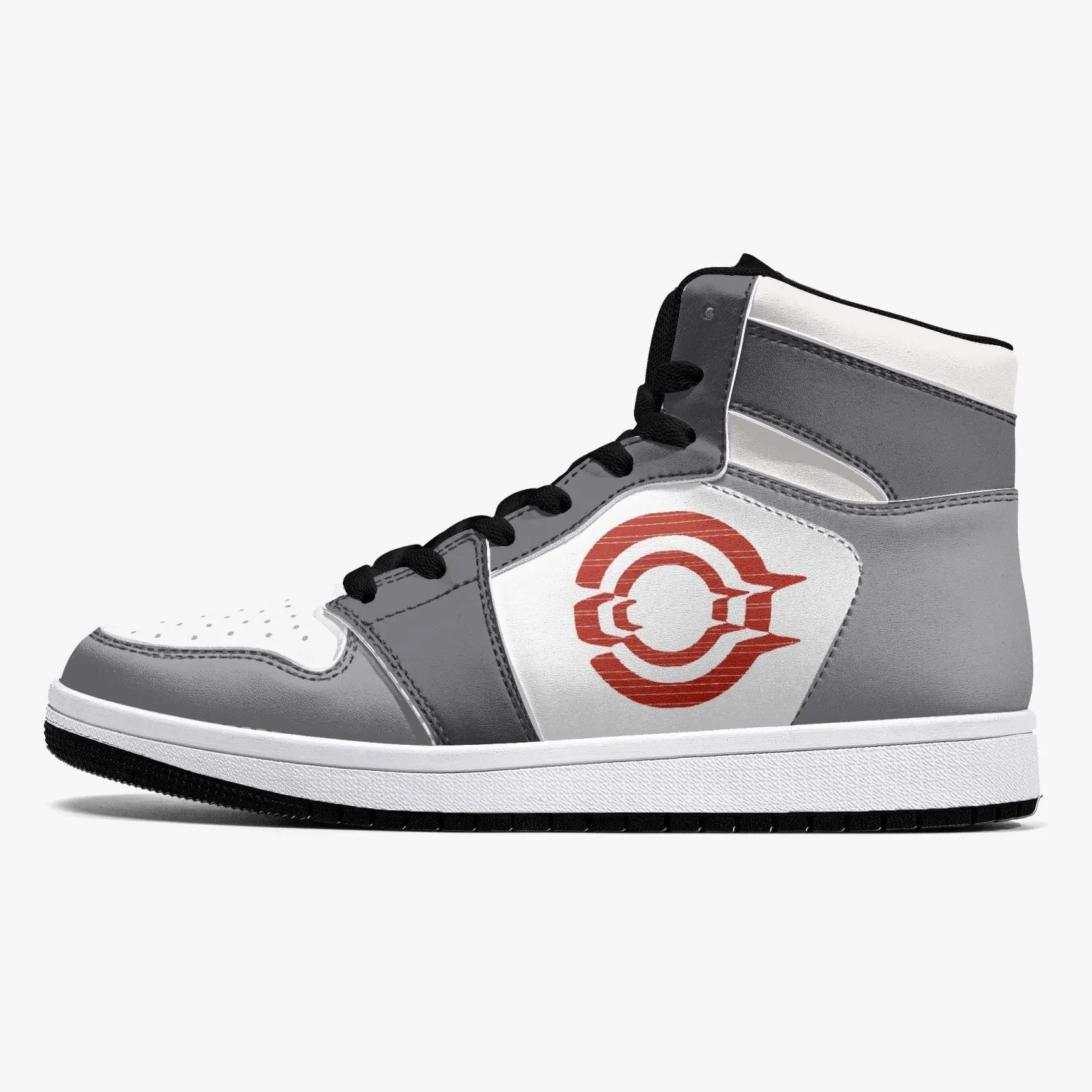 OOTAMAWAE Original Brand High-Top Leather Sneakers - Grey Red Logo