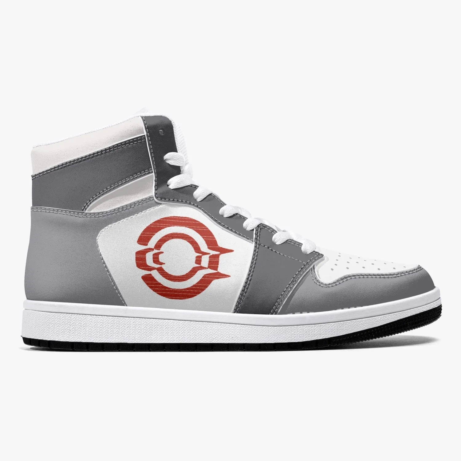 OOTAMAWAE Original Brand High-Top Leather Sneakers - Grey Red Logo